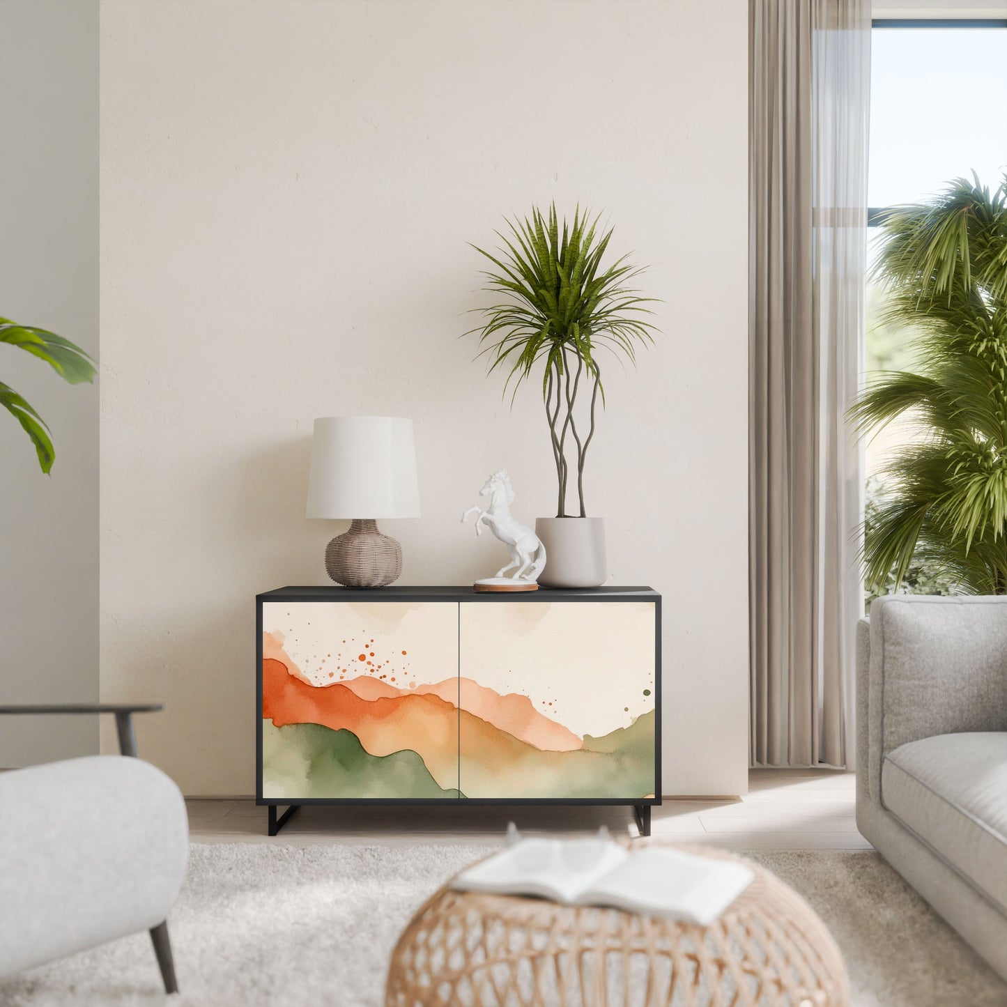 Credenza a 2 ante WATERCOLOUR PEAKS in finitura nera
