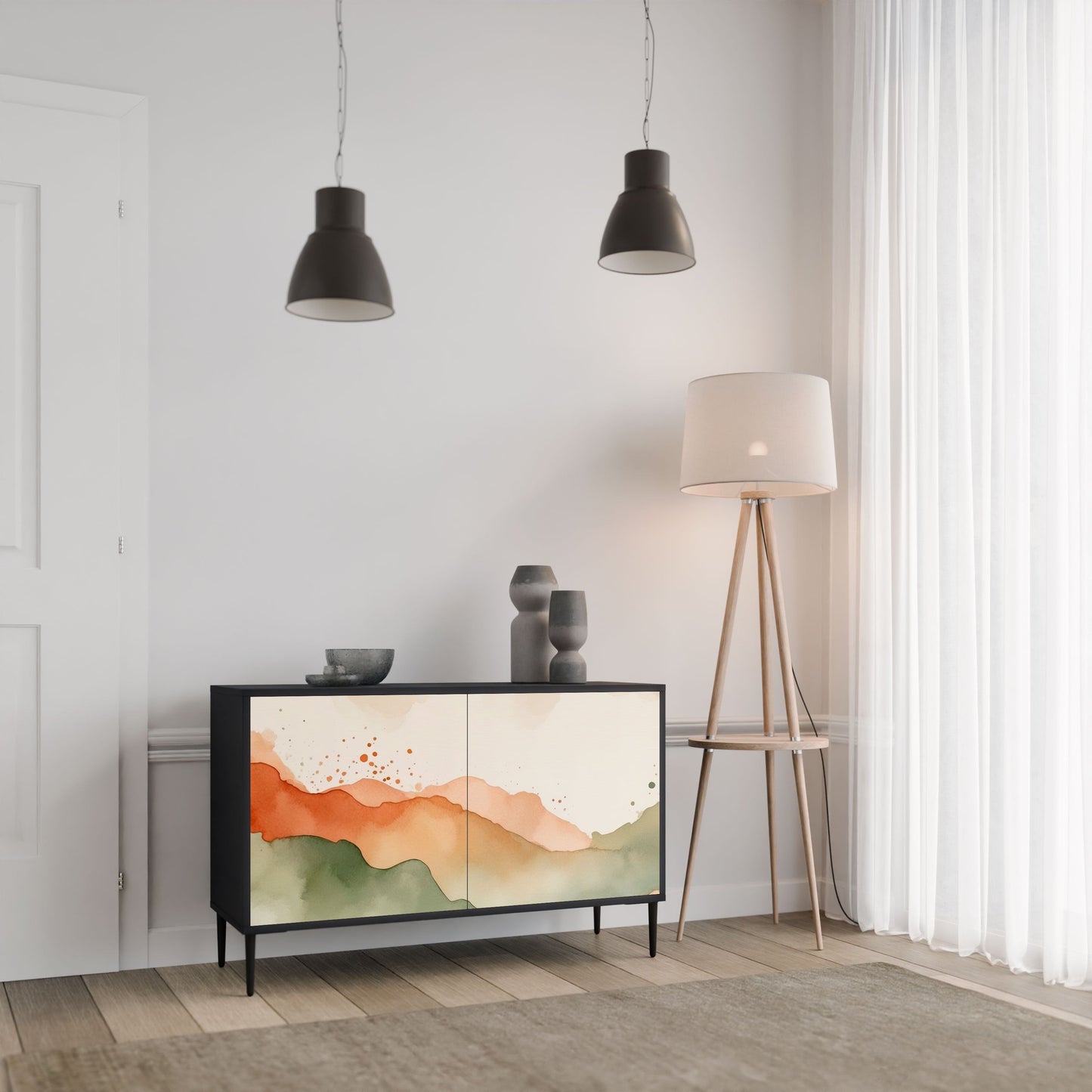 Credenza a 2 ante WATERCOLOUR PEAKS in finitura nera