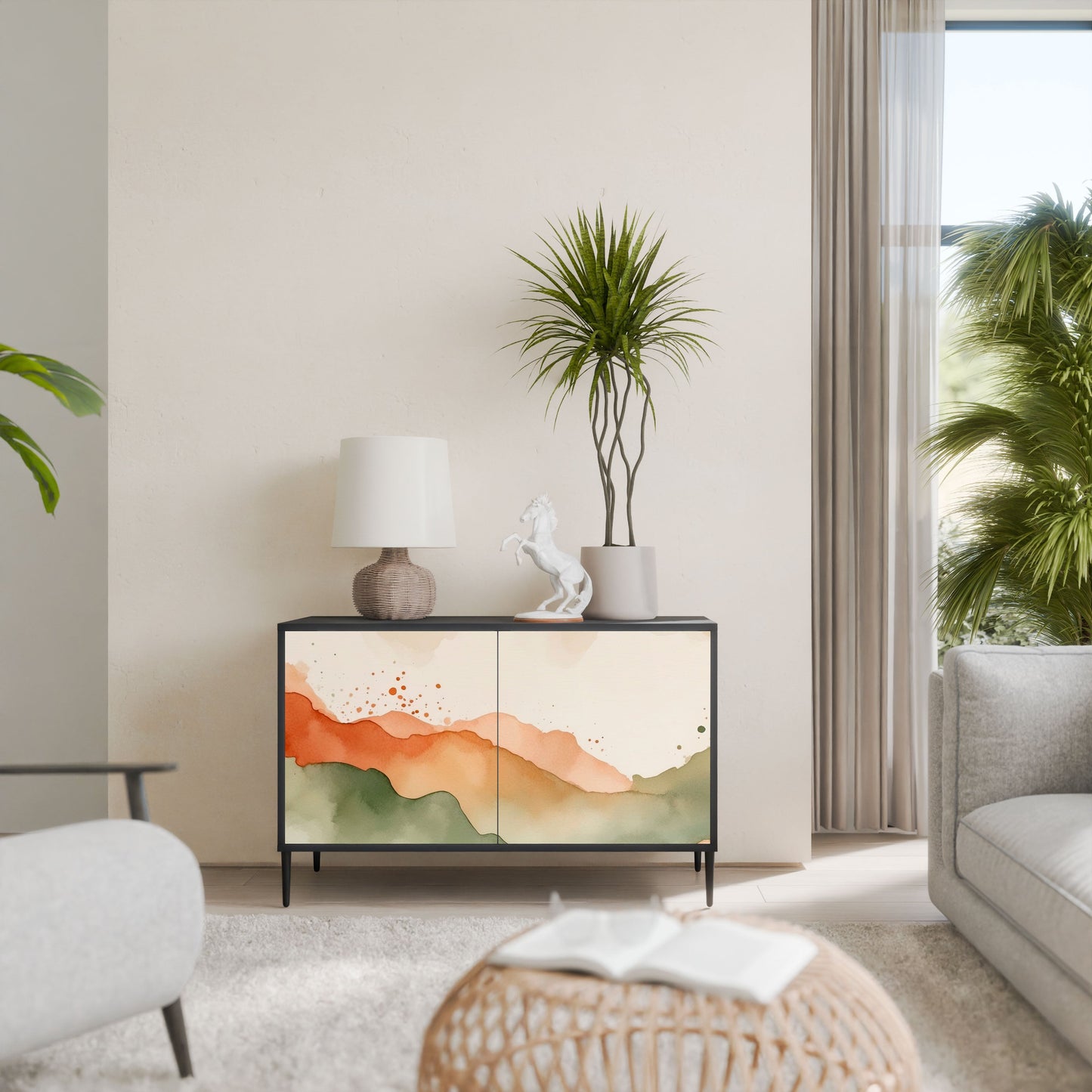 Credenza a 2 ante WATERCOLOUR PEAKS in finitura nera