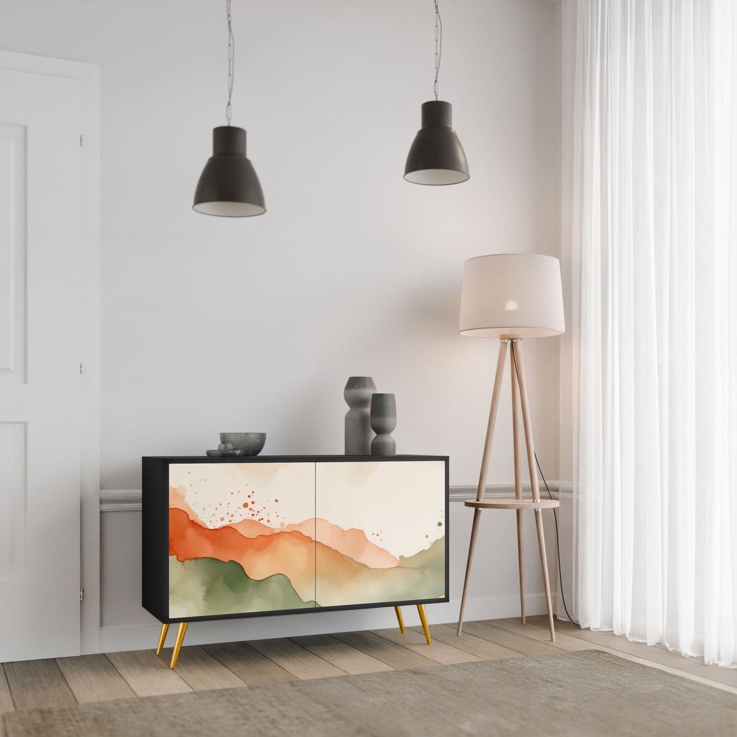 Credenza a 2 ante WATERCOLOUR PEAKS in finitura nera