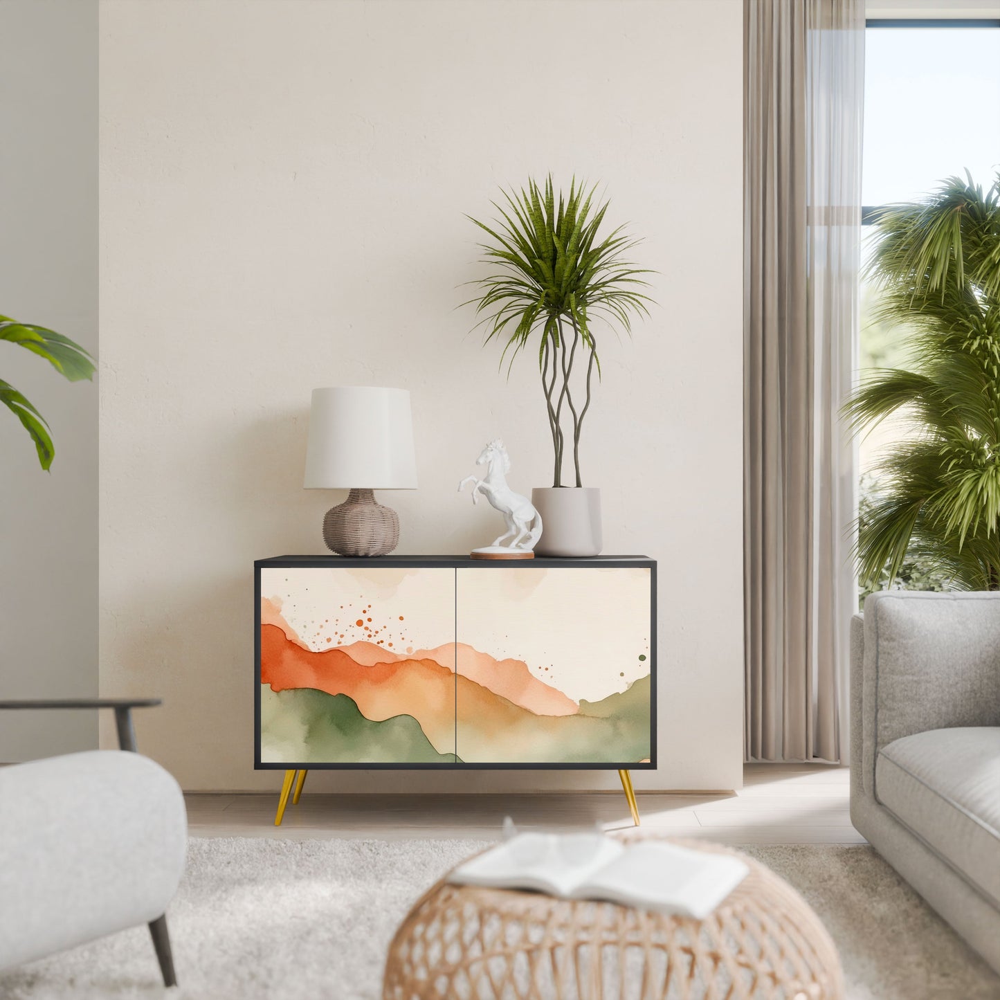 Credenza a 2 ante WATERCOLOUR PEAKS in finitura nera