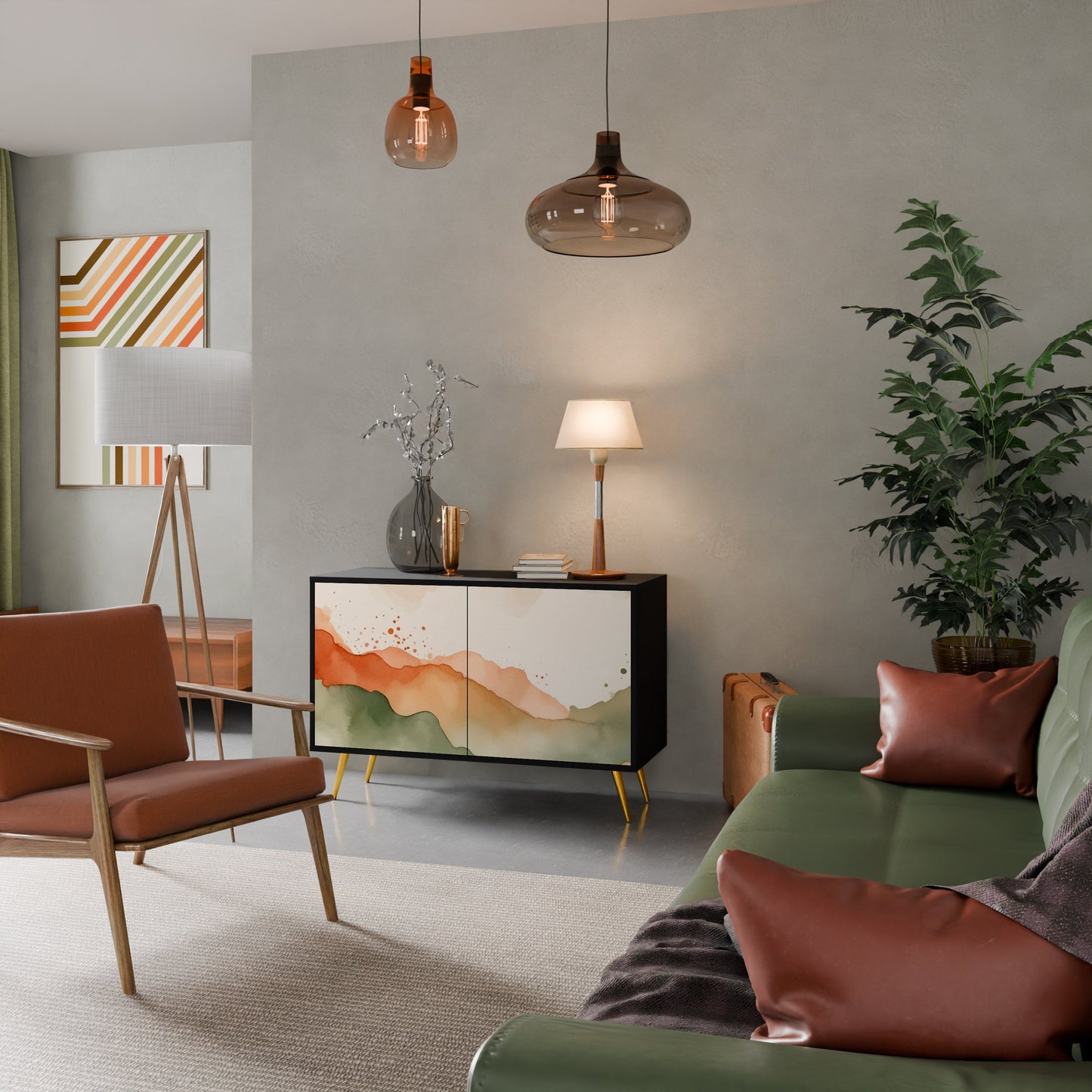 Credenza a 2 ante WATERCOLOUR PEAKS in finitura nera