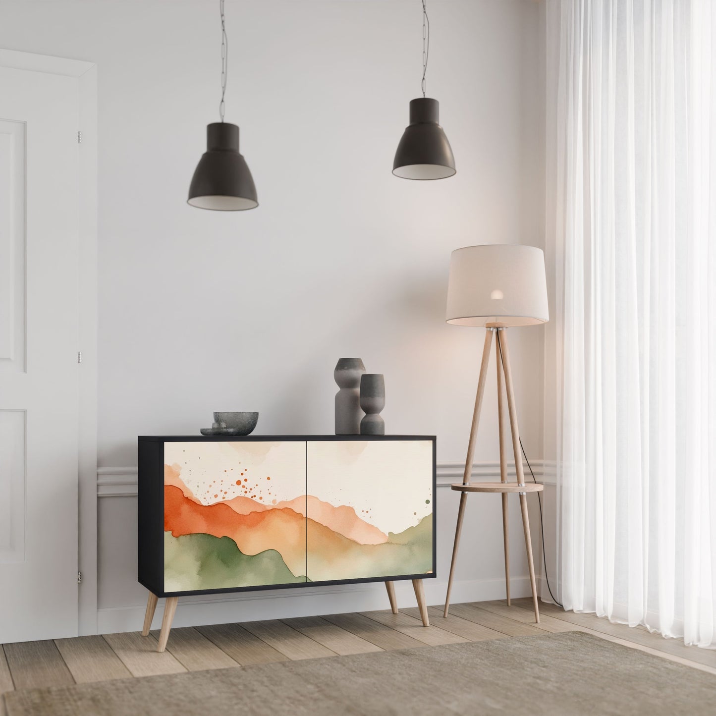 Credenza a 2 ante WATERCOLOUR PEAKS in finitura nera