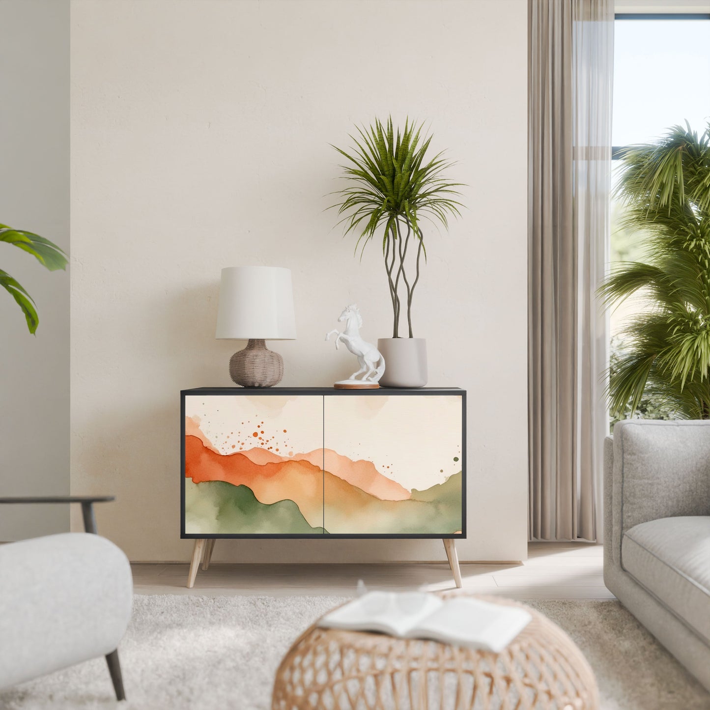 Credenza a 2 ante WATERCOLOUR PEAKS in finitura nera