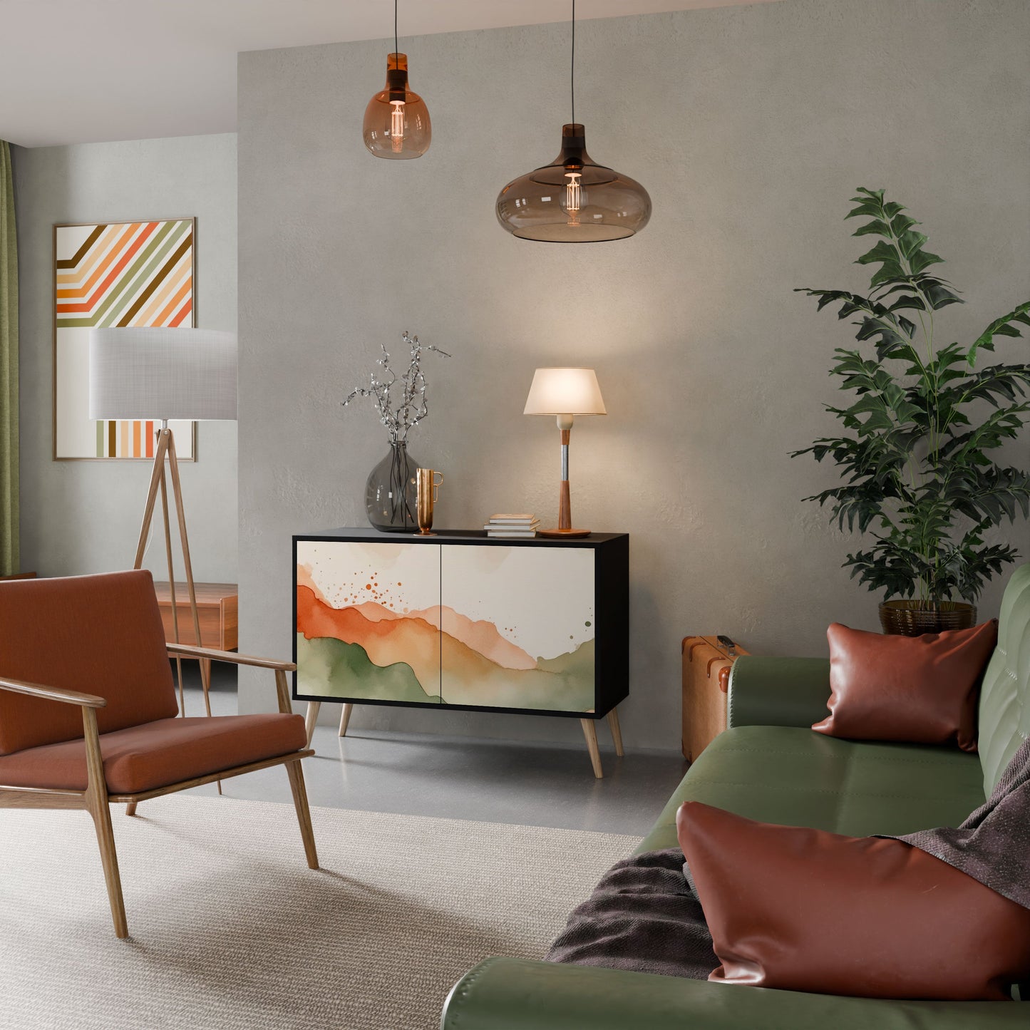 Credenza a 2 ante WATERCOLOUR PEAKS in finitura nera