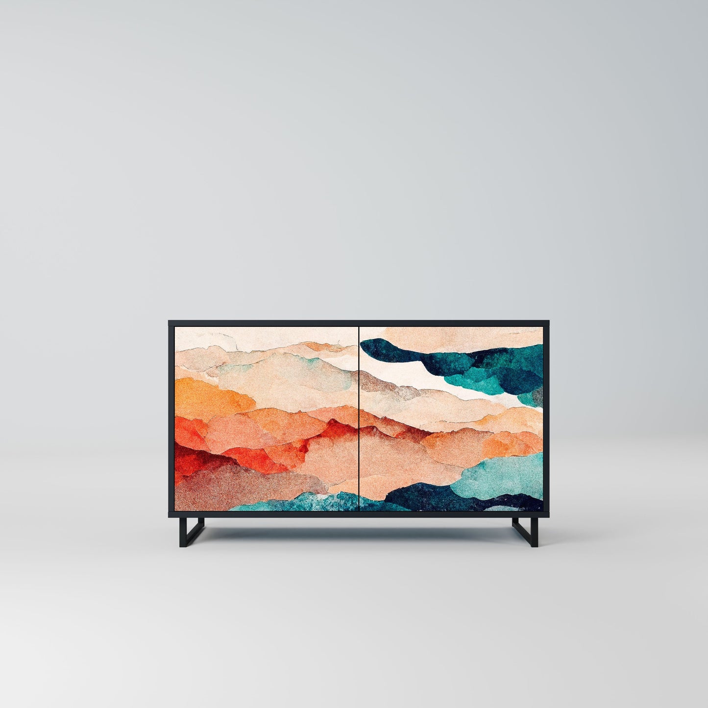 Credenza a 2 ante ABSTRACT LANDSCAPE in finitura nera