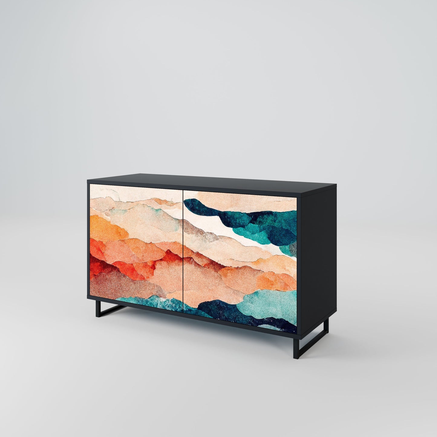 Credenza a 2 ante ABSTRACT LANDSCAPE in finitura nera