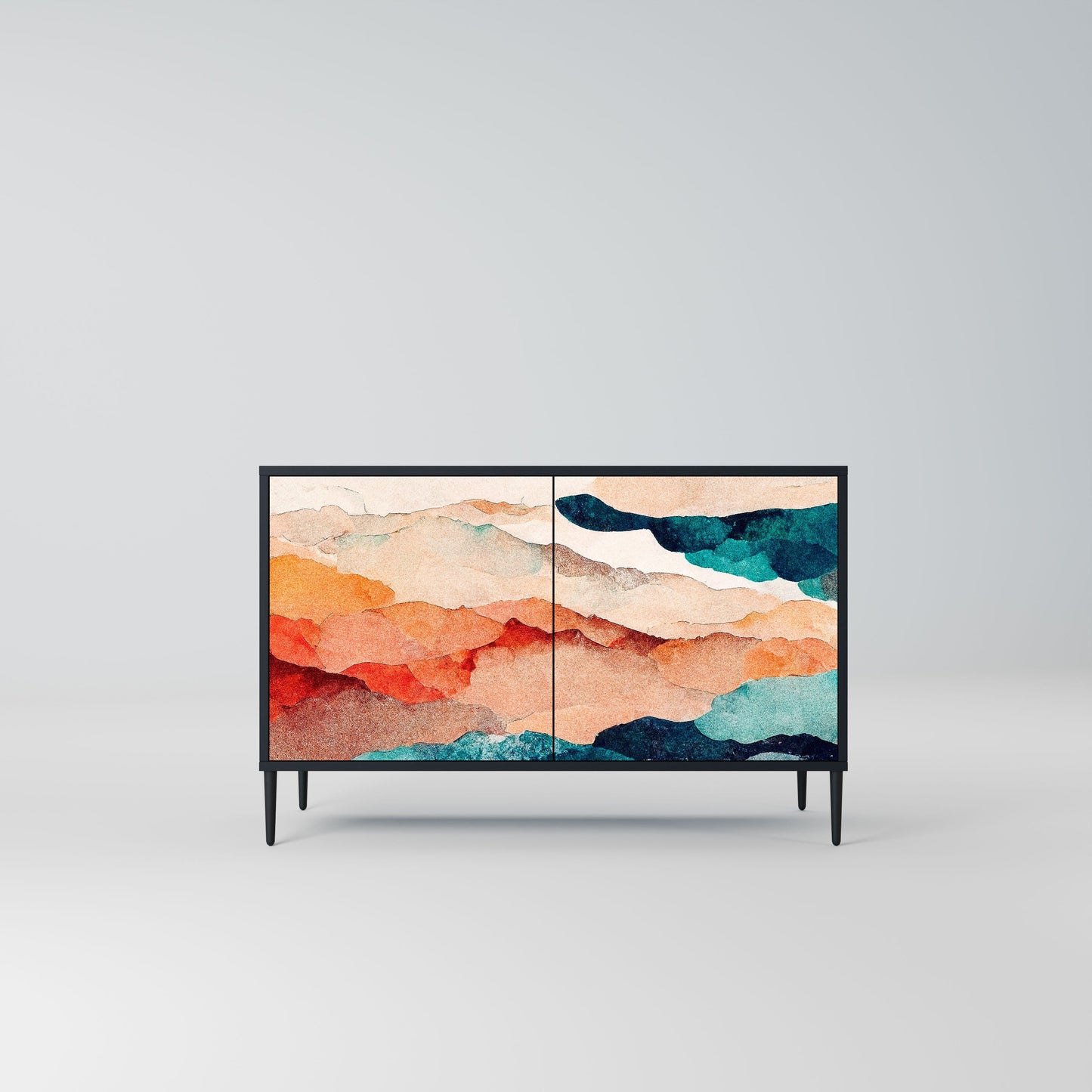 Credenza a 2 ante ABSTRACT LANDSCAPE in finitura nera