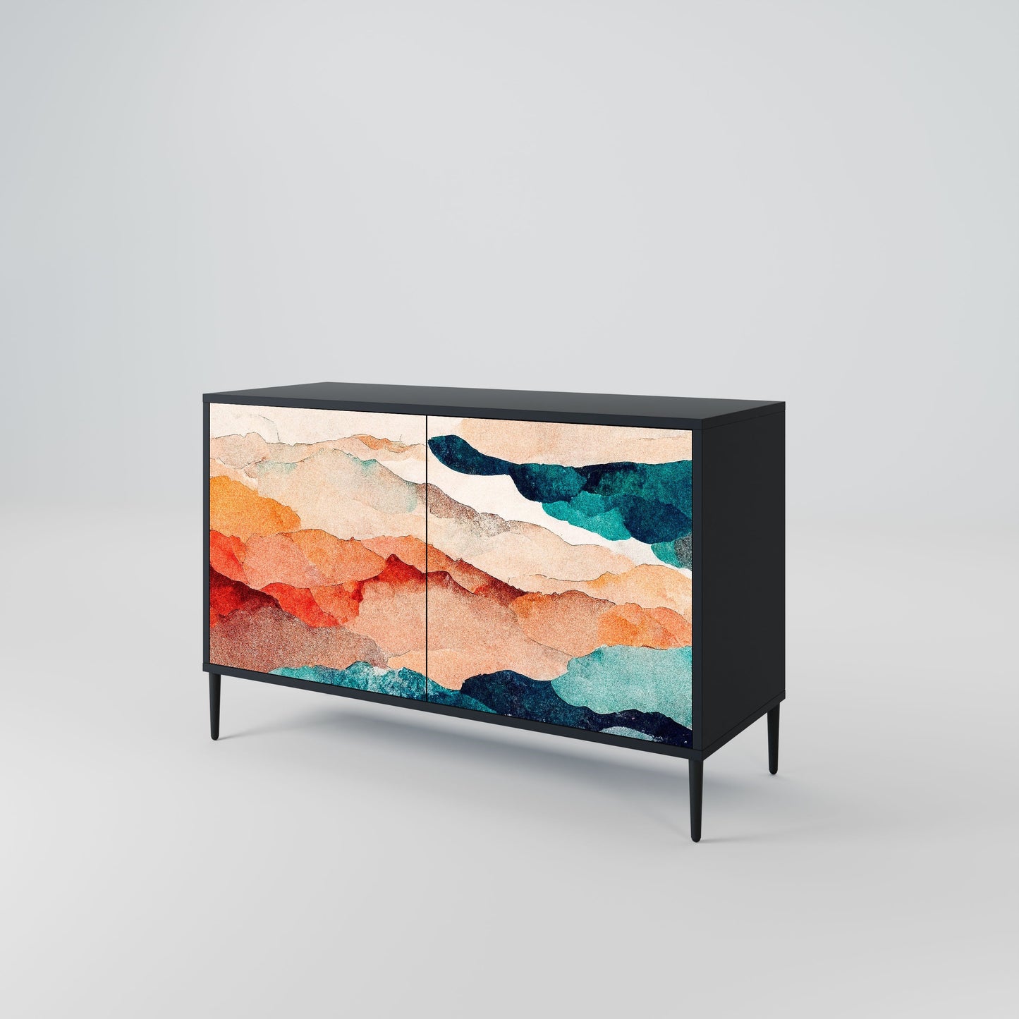 Credenza a 2 ante ABSTRACT LANDSCAPE in finitura nera