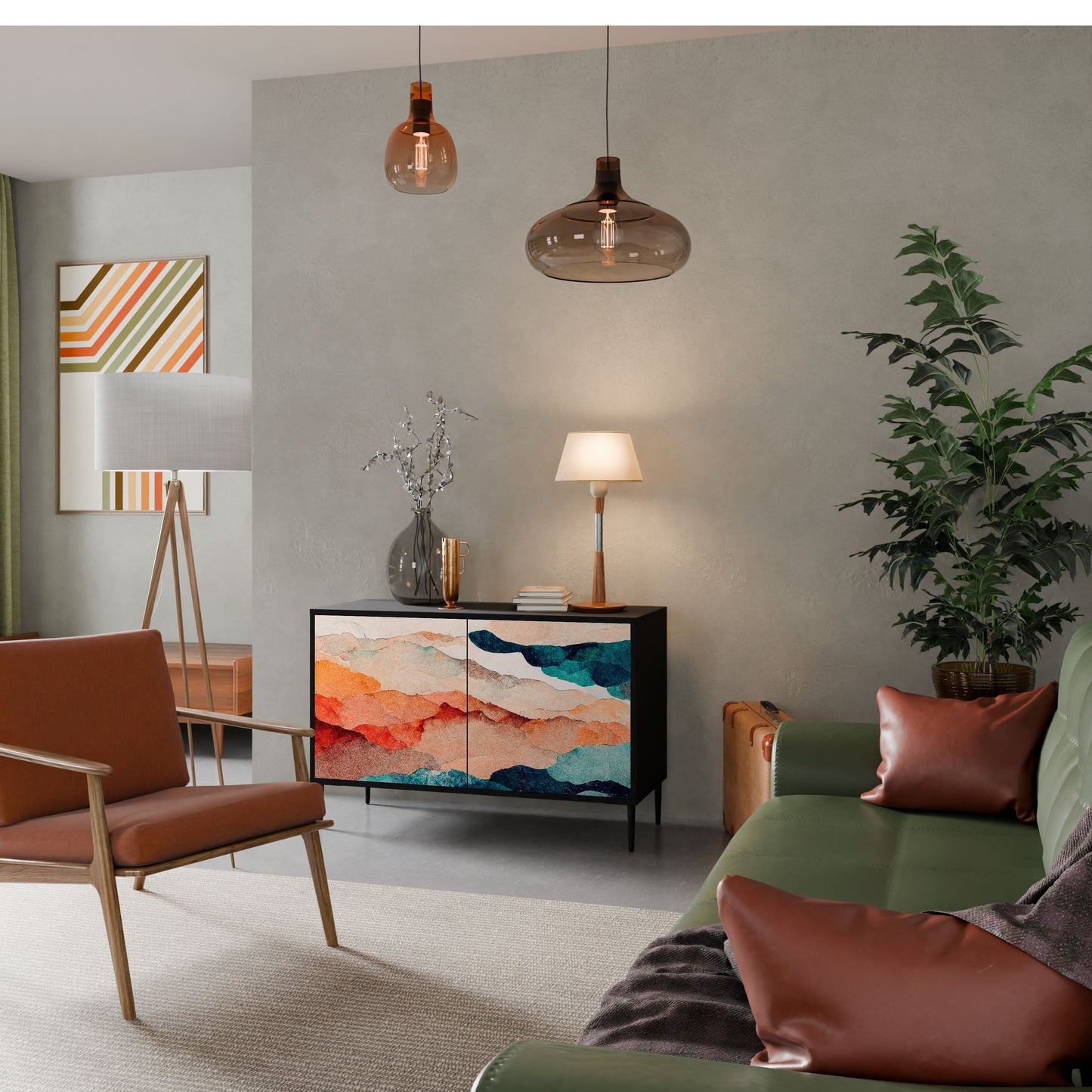 Credenza a 2 ante ABSTRACT LANDSCAPE in finitura nera