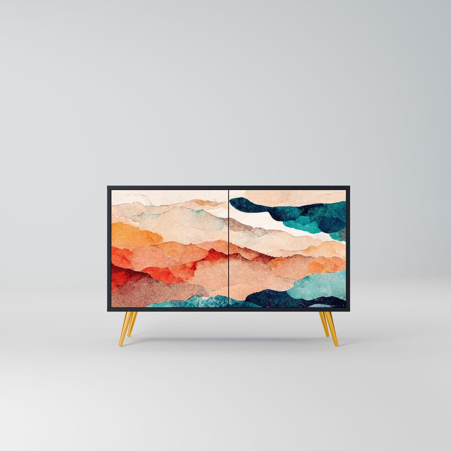 Credenza a 2 ante ABSTRACT LANDSCAPE in finitura nera