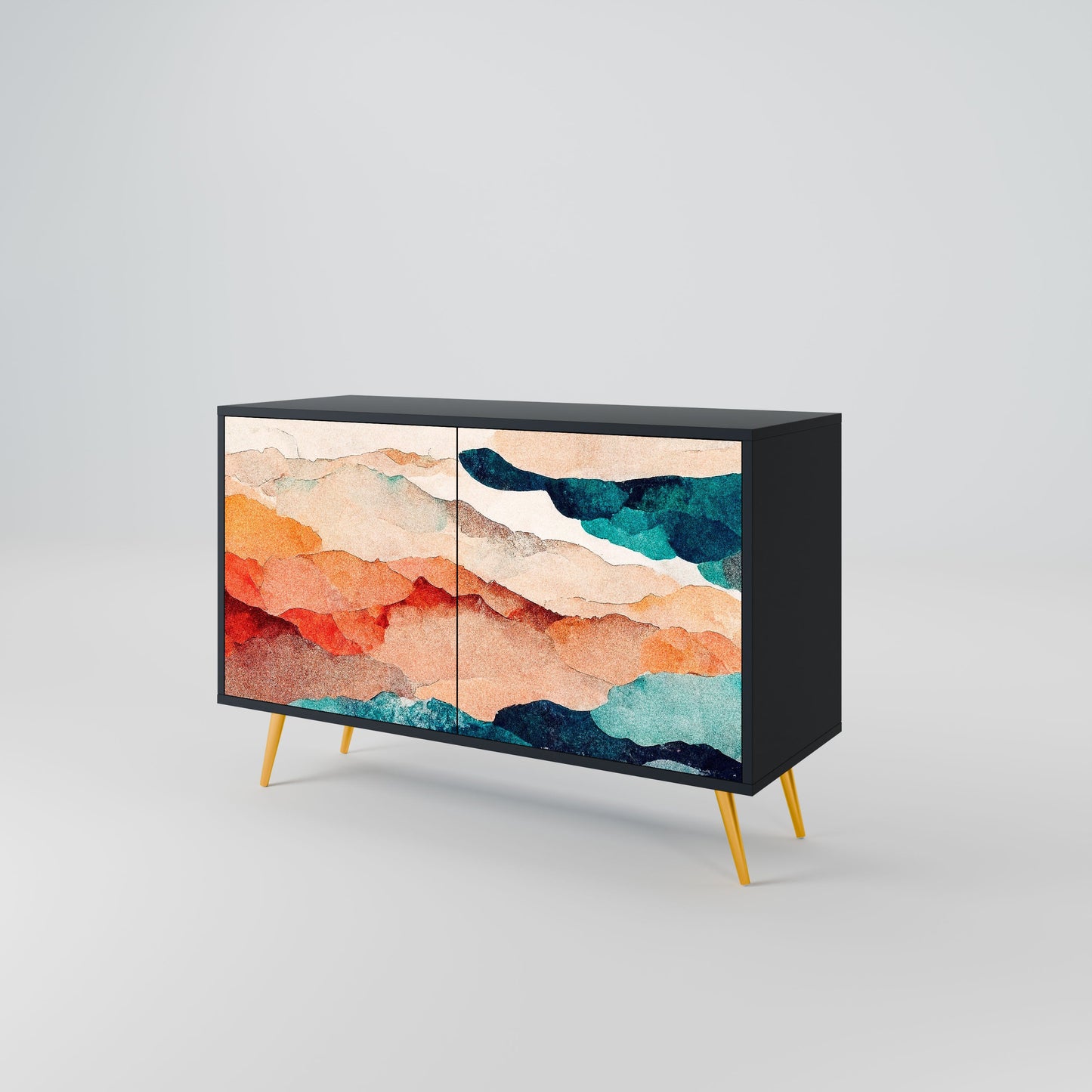Credenza a 2 ante ABSTRACT LANDSCAPE in finitura nera