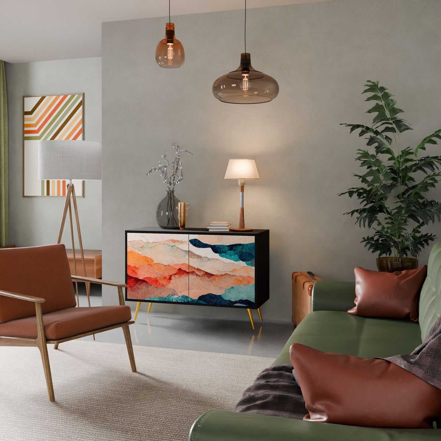 Credenza a 2 ante ABSTRACT LANDSCAPE in finitura nera