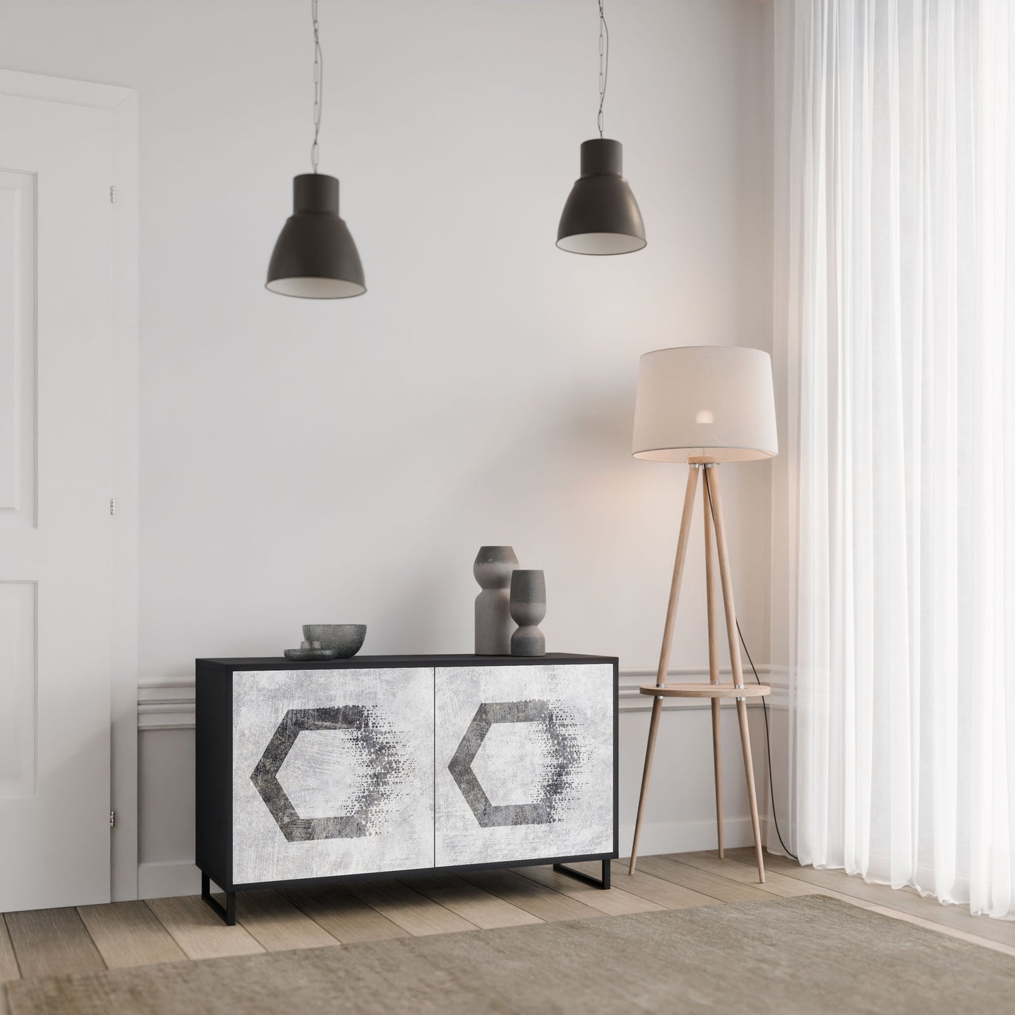 HEXAGONAL FIGURES 2-Door Sideboard in Black Finish