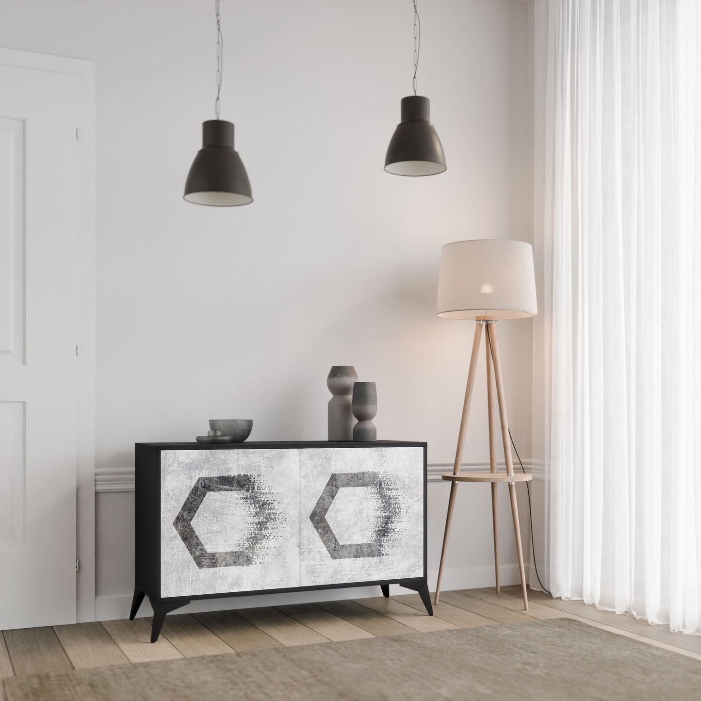 HEXAGONAL FIGURES 2-Door Sideboard in Black Finish