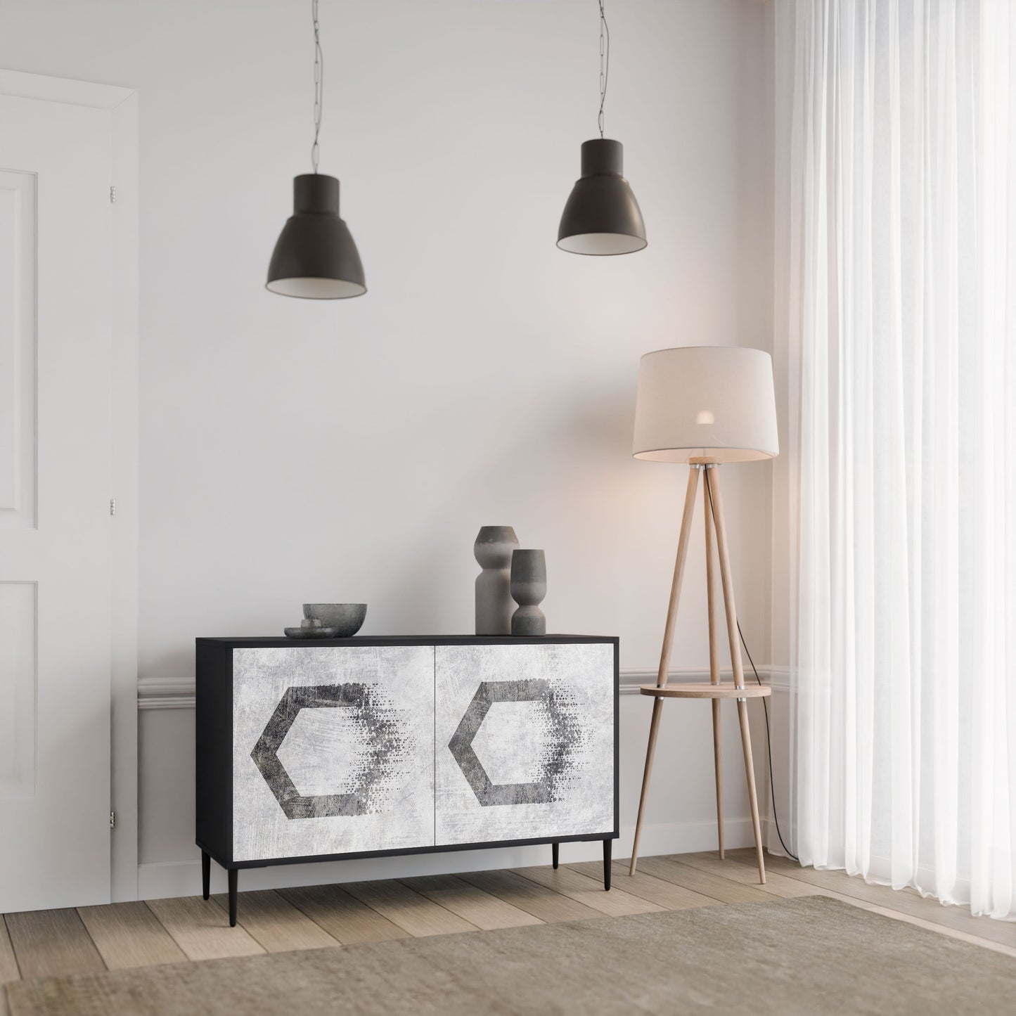 HEXAGONAL FIGURES 2-Door Sideboard in Black Finish