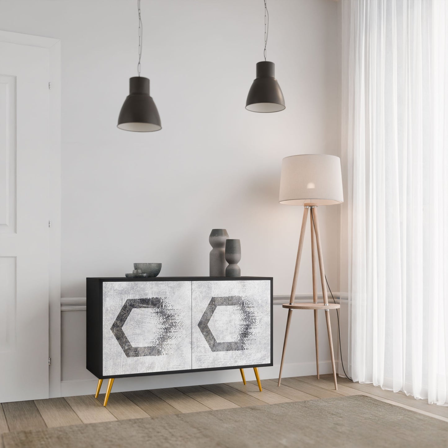 HEXAGONAL FIGURES 2-Door Sideboard in Black Finish