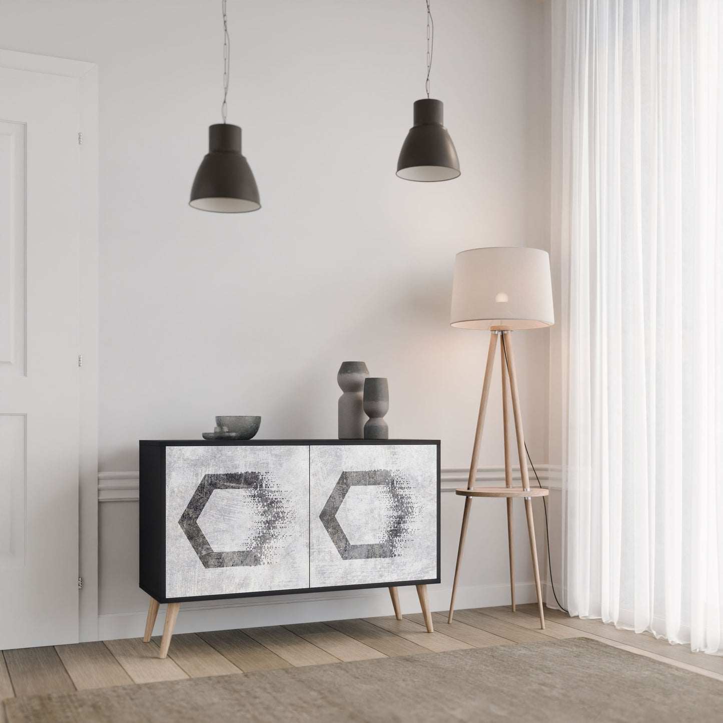 HEXAGONAL FIGURES 2-Door Sideboard in Black Finish