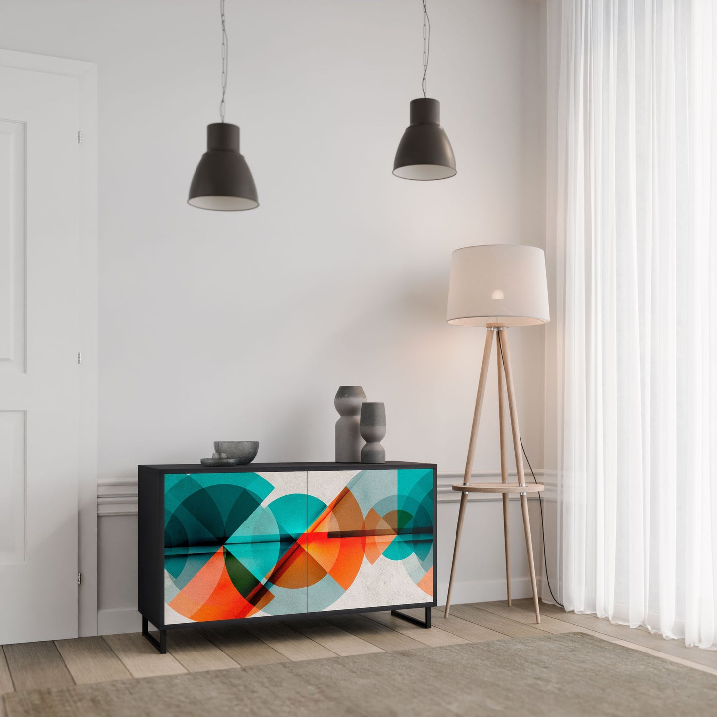 Credenza CIRCULAR RHAPSODY a 2 ante in finitura nera