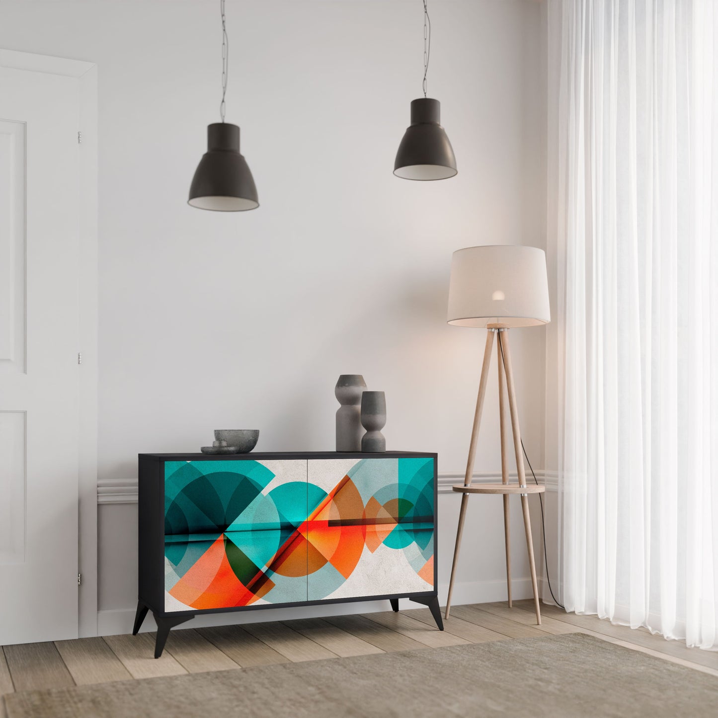 Credenza CIRCULAR RHAPSODY a 2 ante in finitura nera