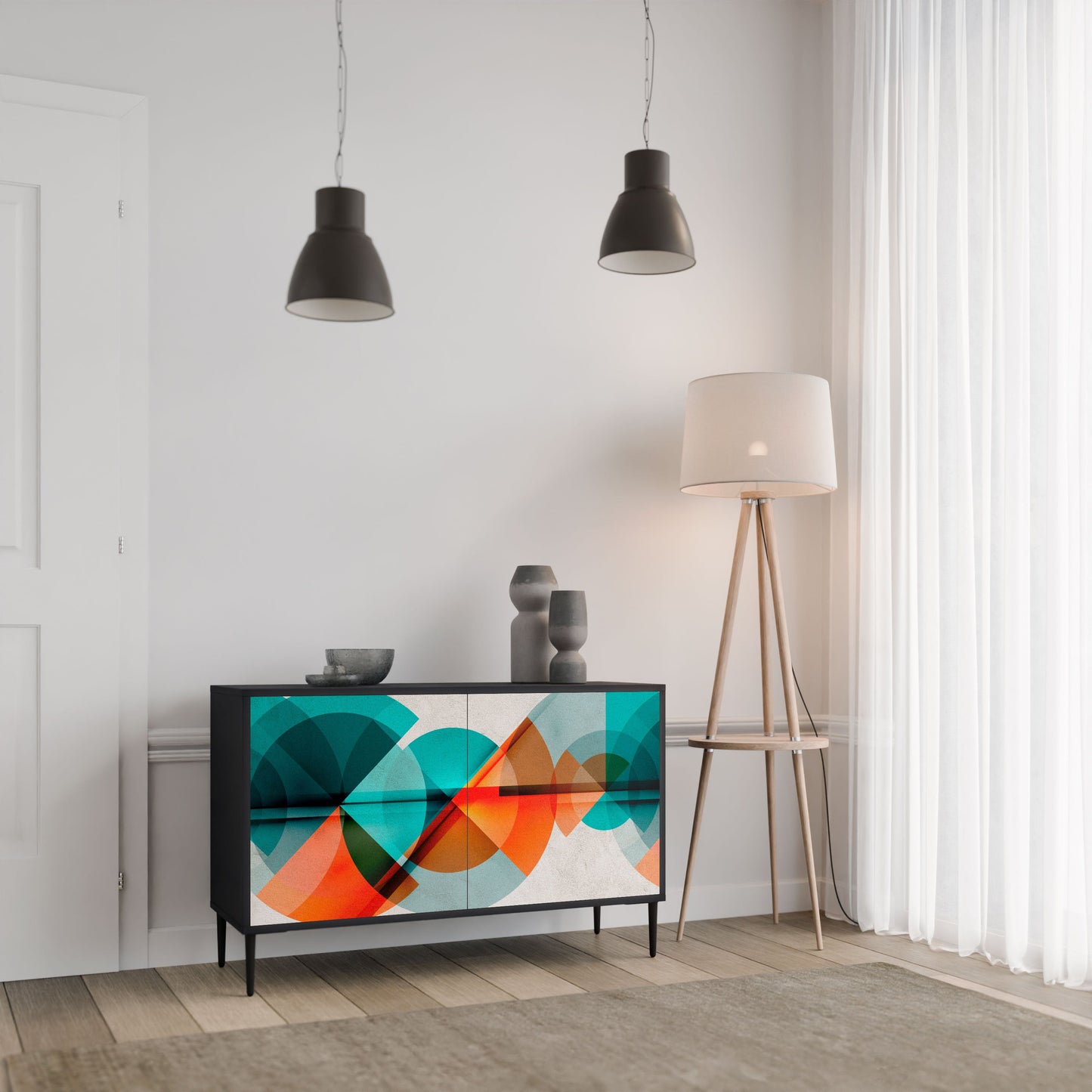 Credenza CIRCULAR RHAPSODY a 2 ante in finitura nera