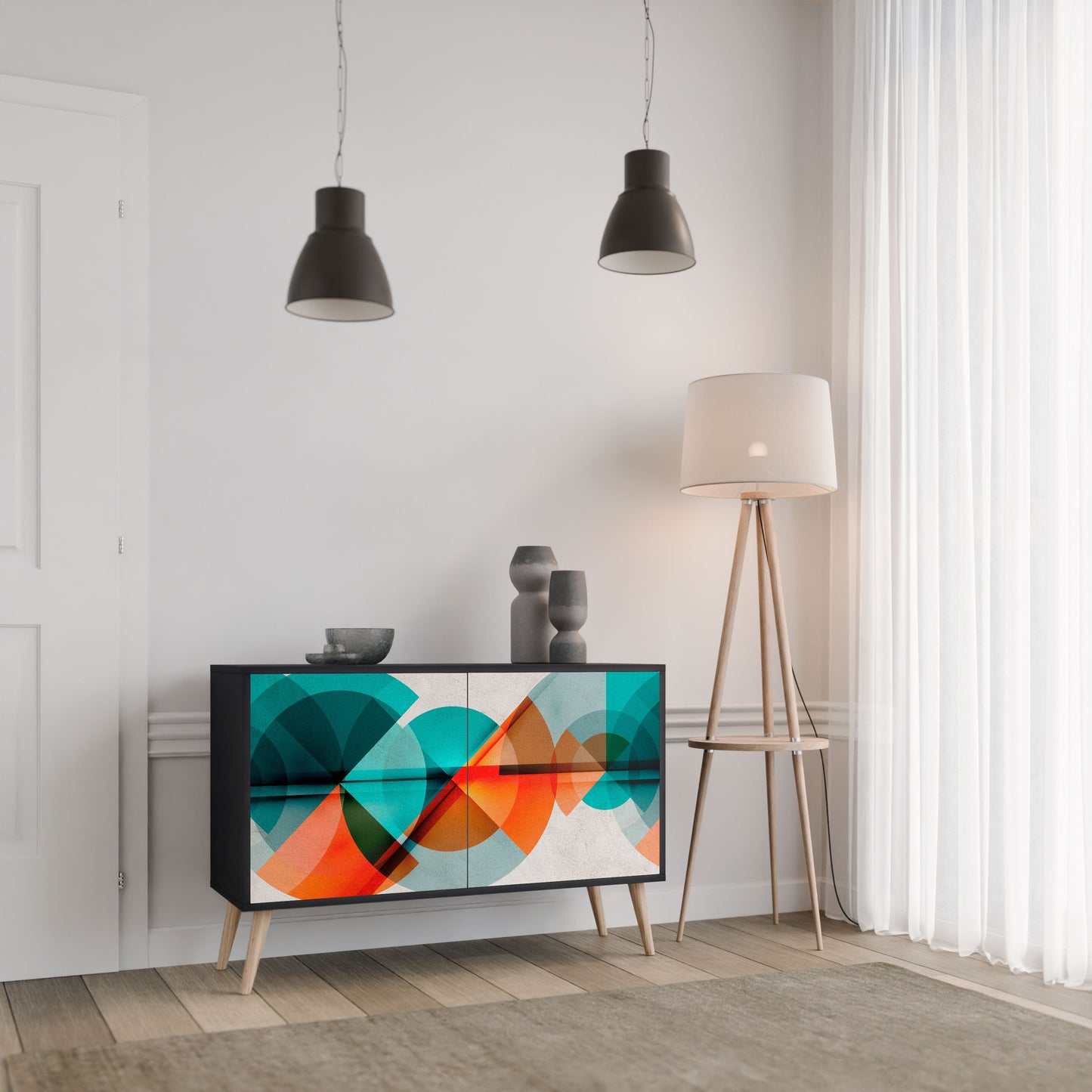 Credenza CIRCULAR RHAPSODY a 2 ante in finitura nera
