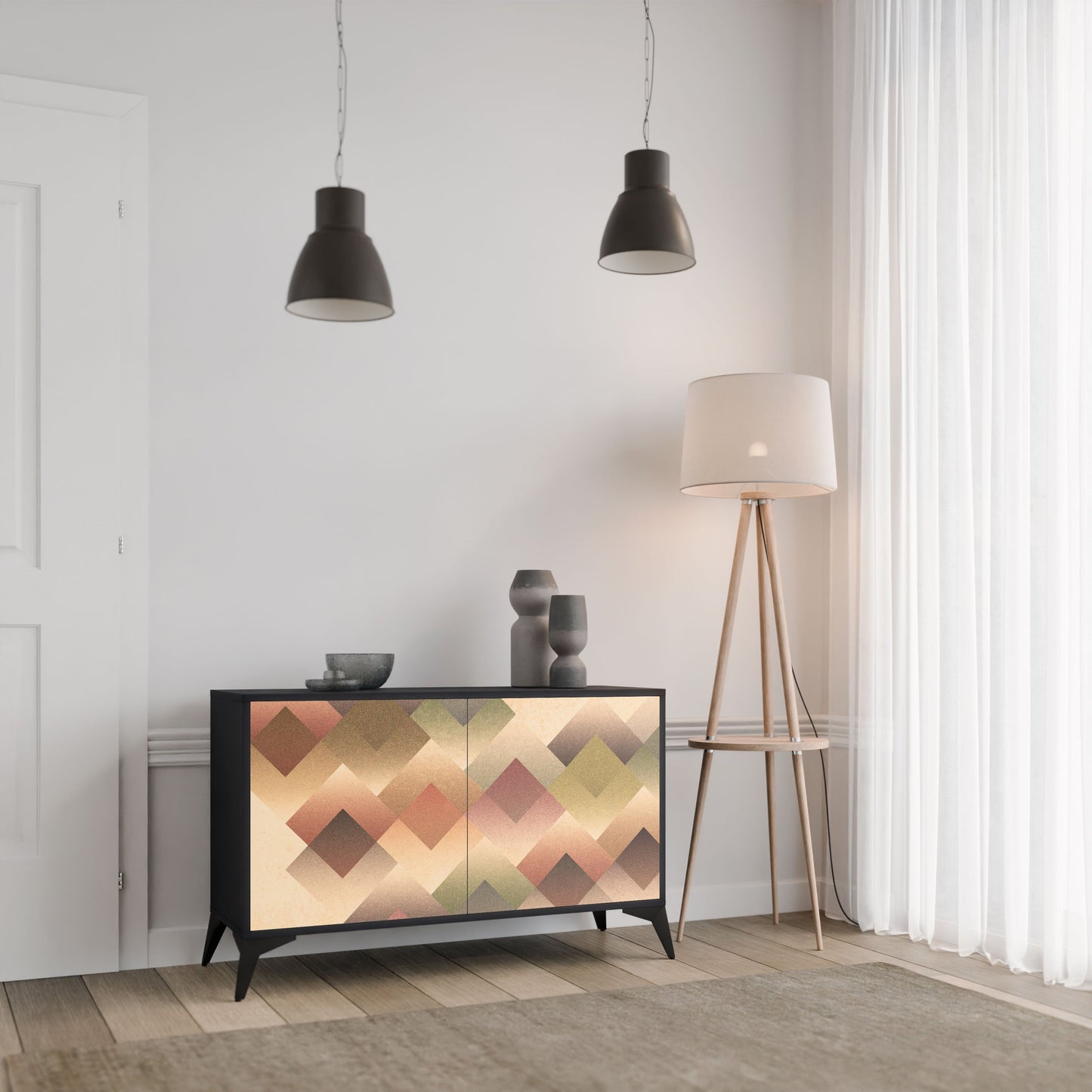 Credenza a 2 ante GEOMETRIC FUSION in finitura nera