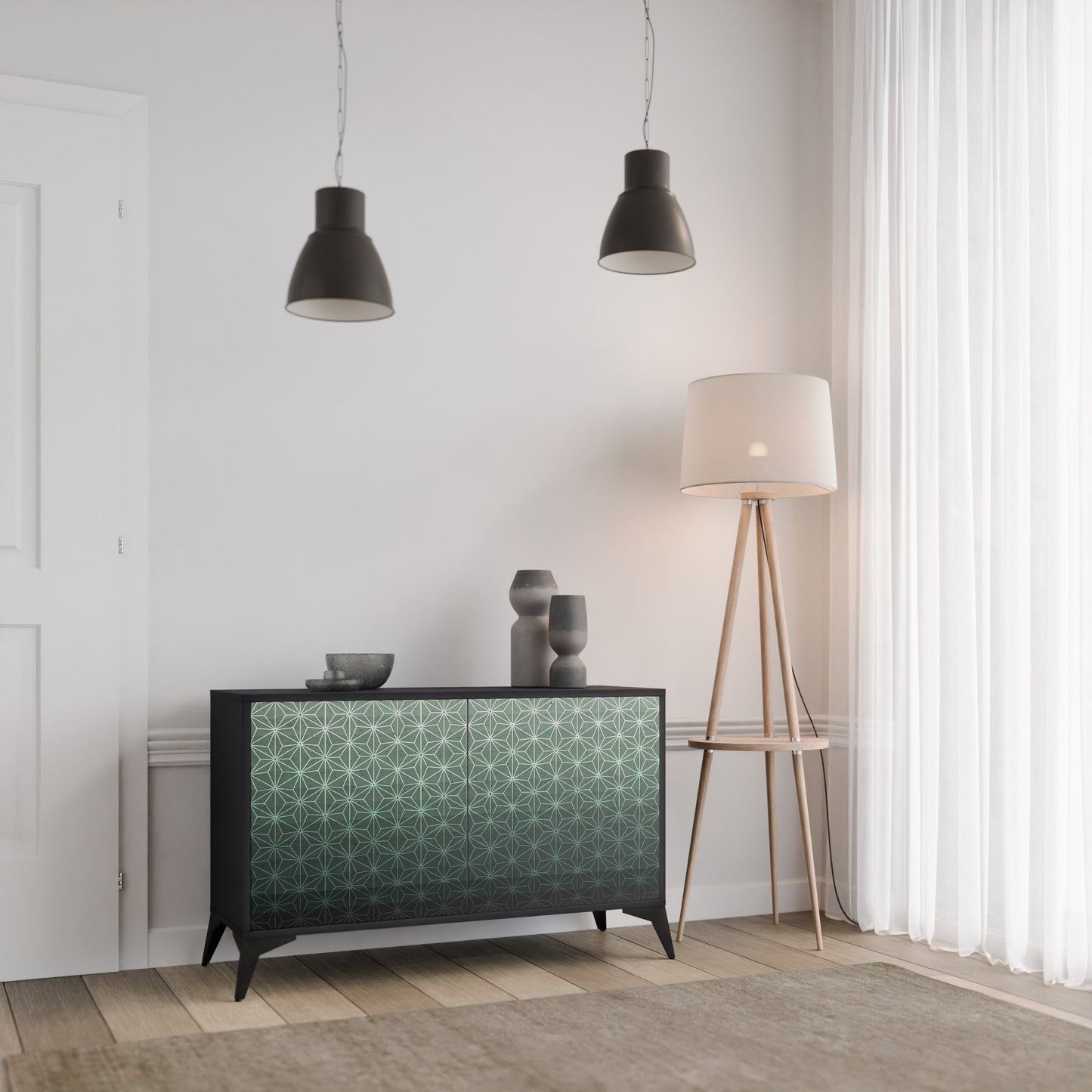 Credenza ORNAMENTAL GLIMMER a 2 ante in finitura nera