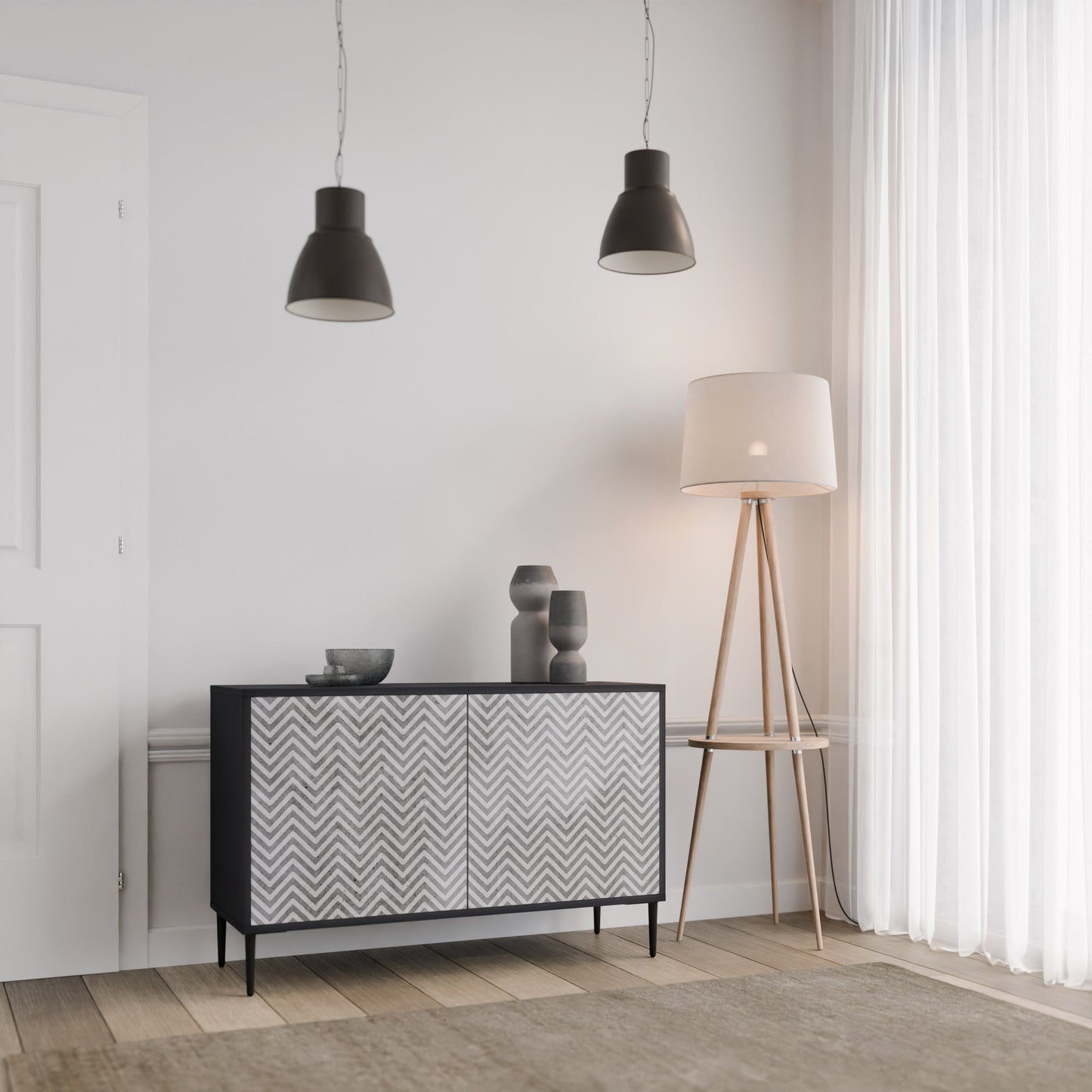 Credenza CONCRETE ZIG ZAG a 2 ante in finitura nera