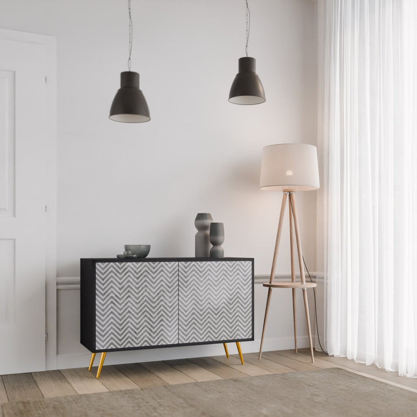 Credenza CONCRETE ZIG ZAG a 2 ante in finitura nera