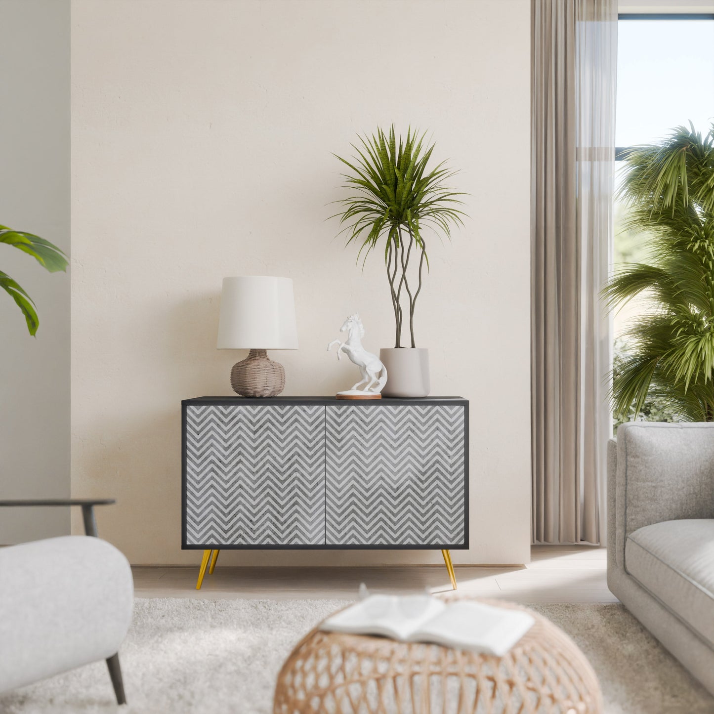 Credenza CONCRETE ZIG ZAG a 2 ante in finitura nera