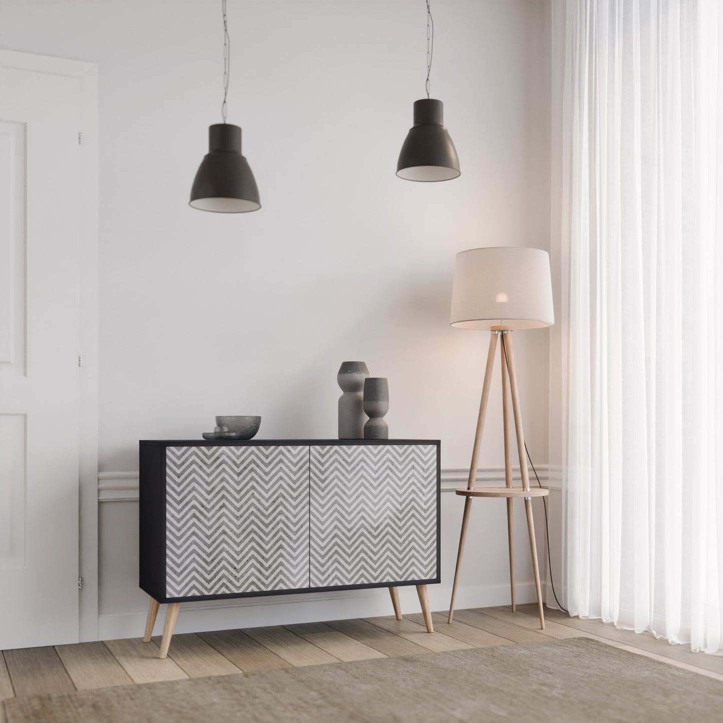 Credenza CONCRETE ZIG ZAG a 2 ante in finitura nera