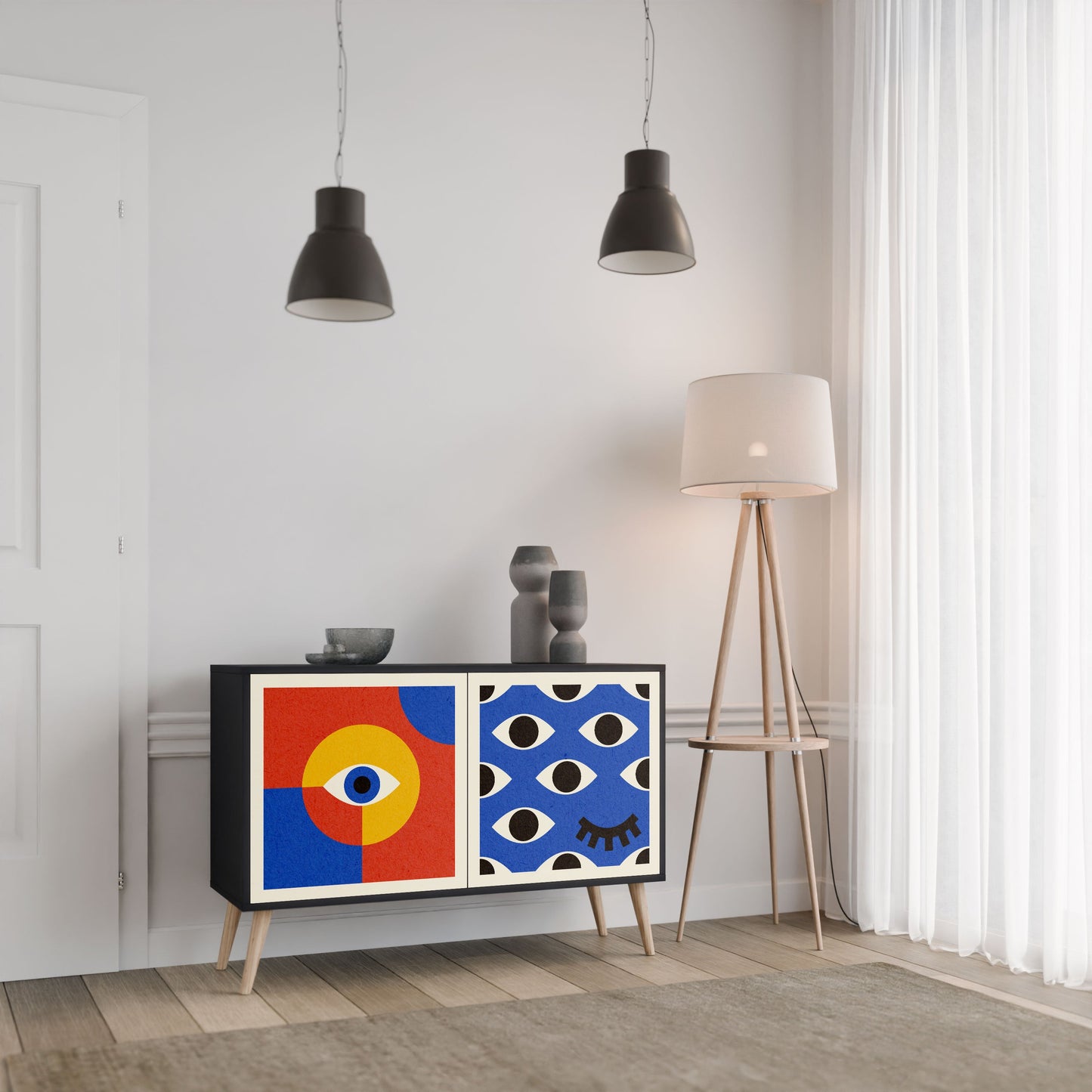 Credenza a 2 ante GEOMETRIC EYES in finitura nera