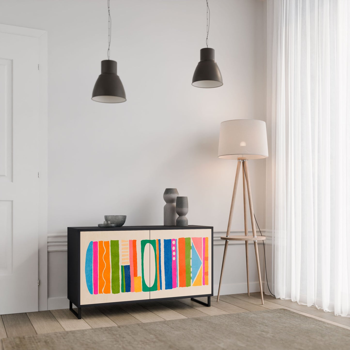 Credenza GEOMETRIC SHINE a 2 ante in finitura nera