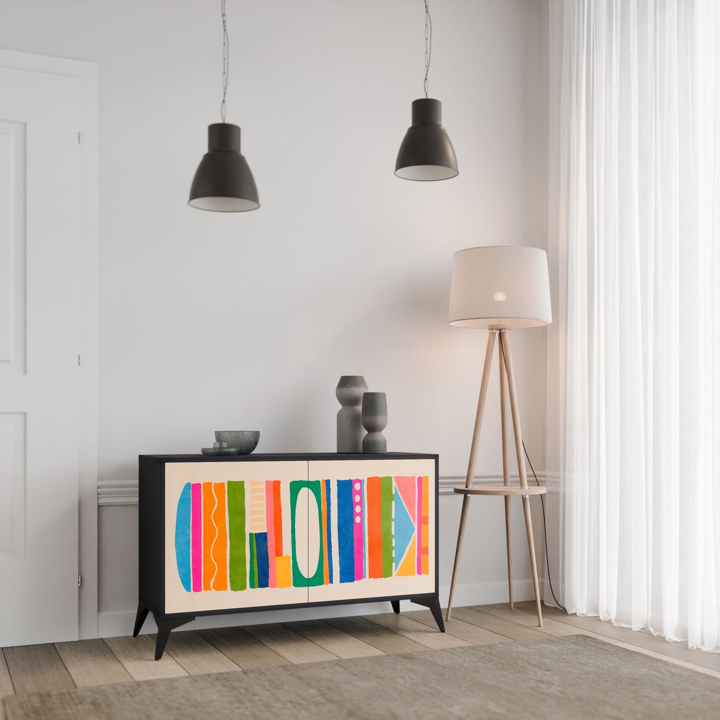 Credenza GEOMETRIC SHINE a 2 ante in finitura nera