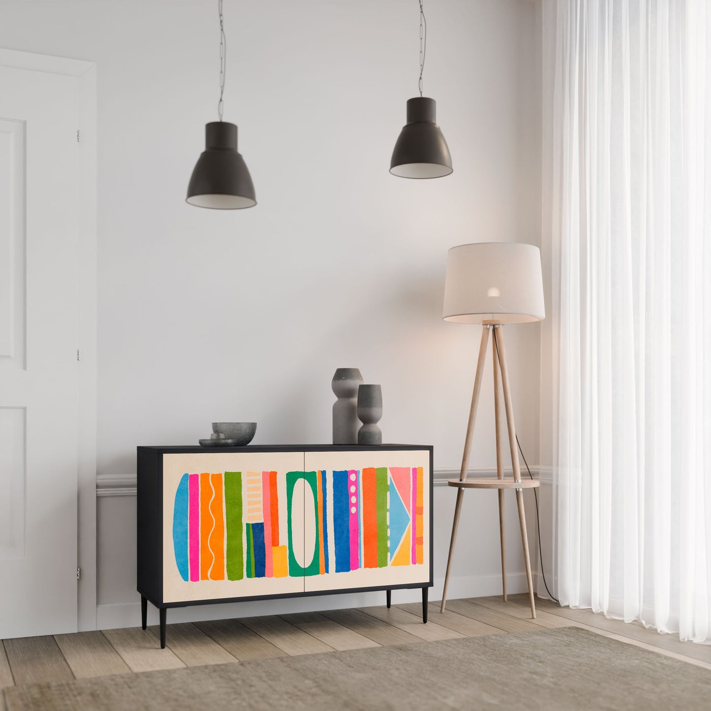 Credenza GEOMETRIC SHINE a 2 ante in finitura nera