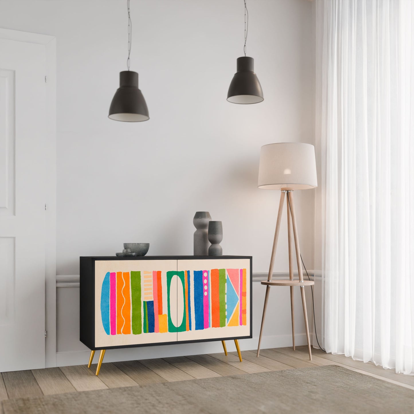 Credenza GEOMETRIC SHINE a 2 ante in finitura nera