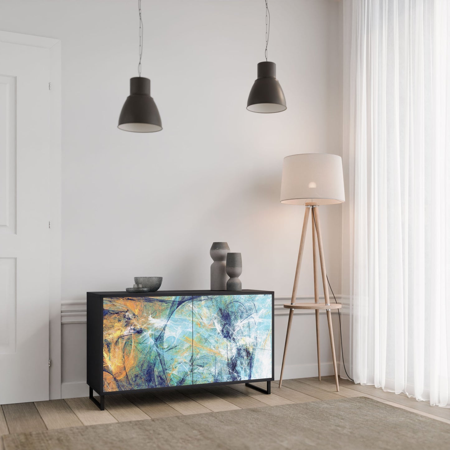 Credenza a 2 ante PENSIERI ASTRATTE in finitura nera