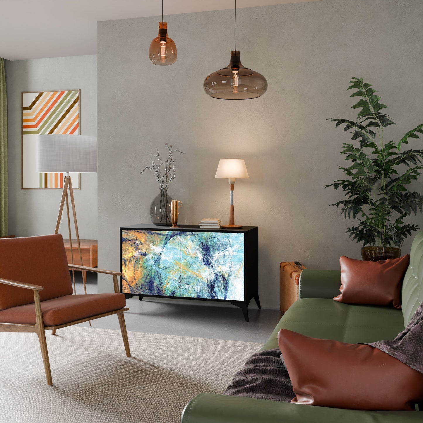 Credenza a 2 ante PENSIERI ASTRATTE in finitura nera