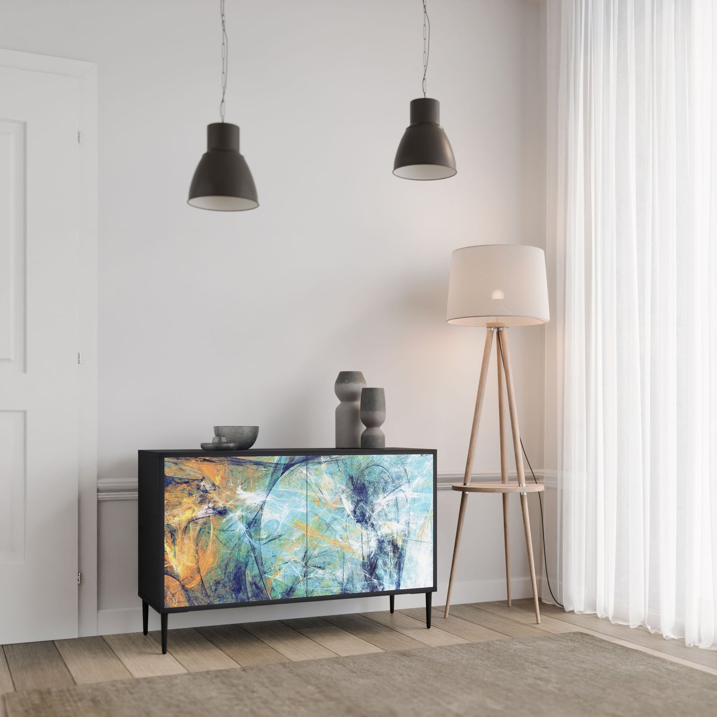 Credenza a 2 ante PENSIERI ASTRATTE in finitura nera