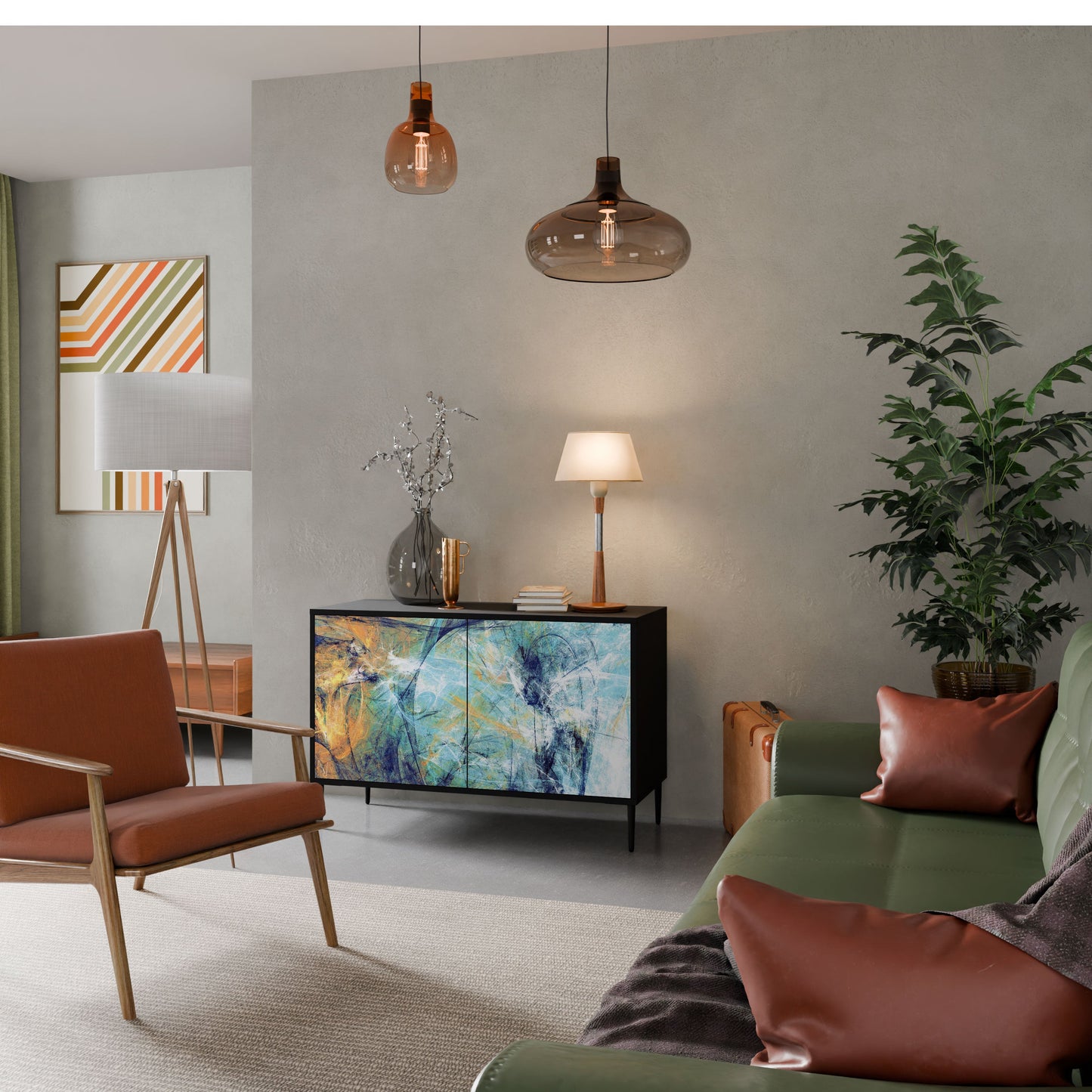 Credenza a 2 ante PENSIERI ASTRATTE in finitura nera