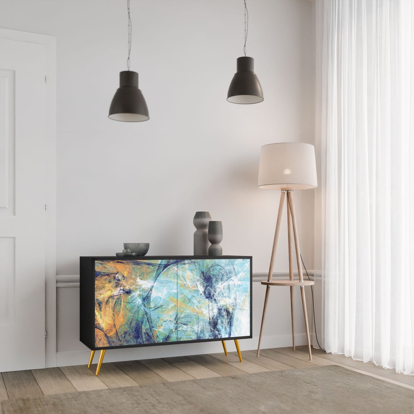 Credenza a 2 ante PENSIERI ASTRATTE in finitura nera