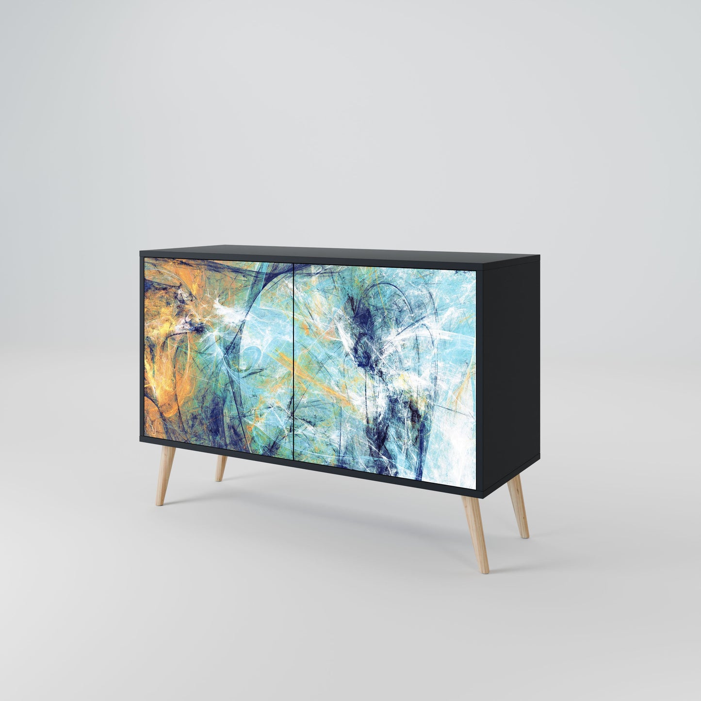 Credenza a 2 ante PENSIERI ASTRATTE in finitura nera