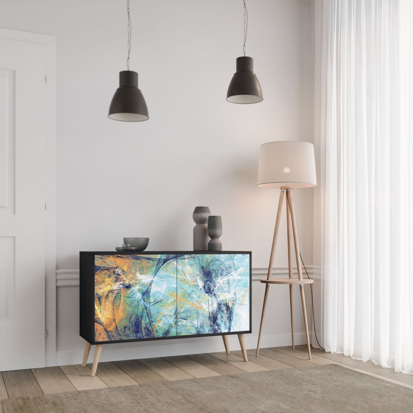 Credenza a 2 ante PENSIERI ASTRATTE in finitura nera