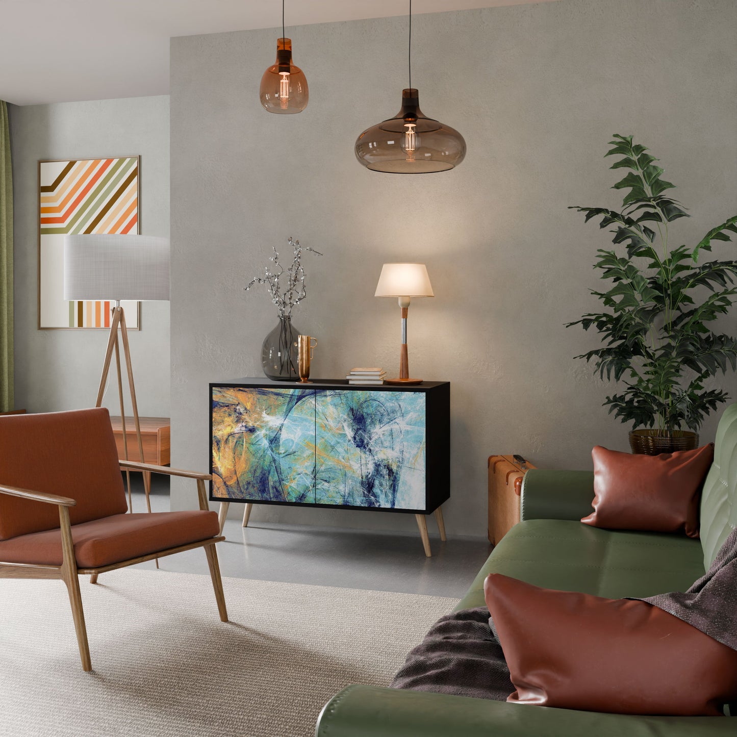 Credenza a 2 ante PENSIERI ASTRATTE in finitura nera