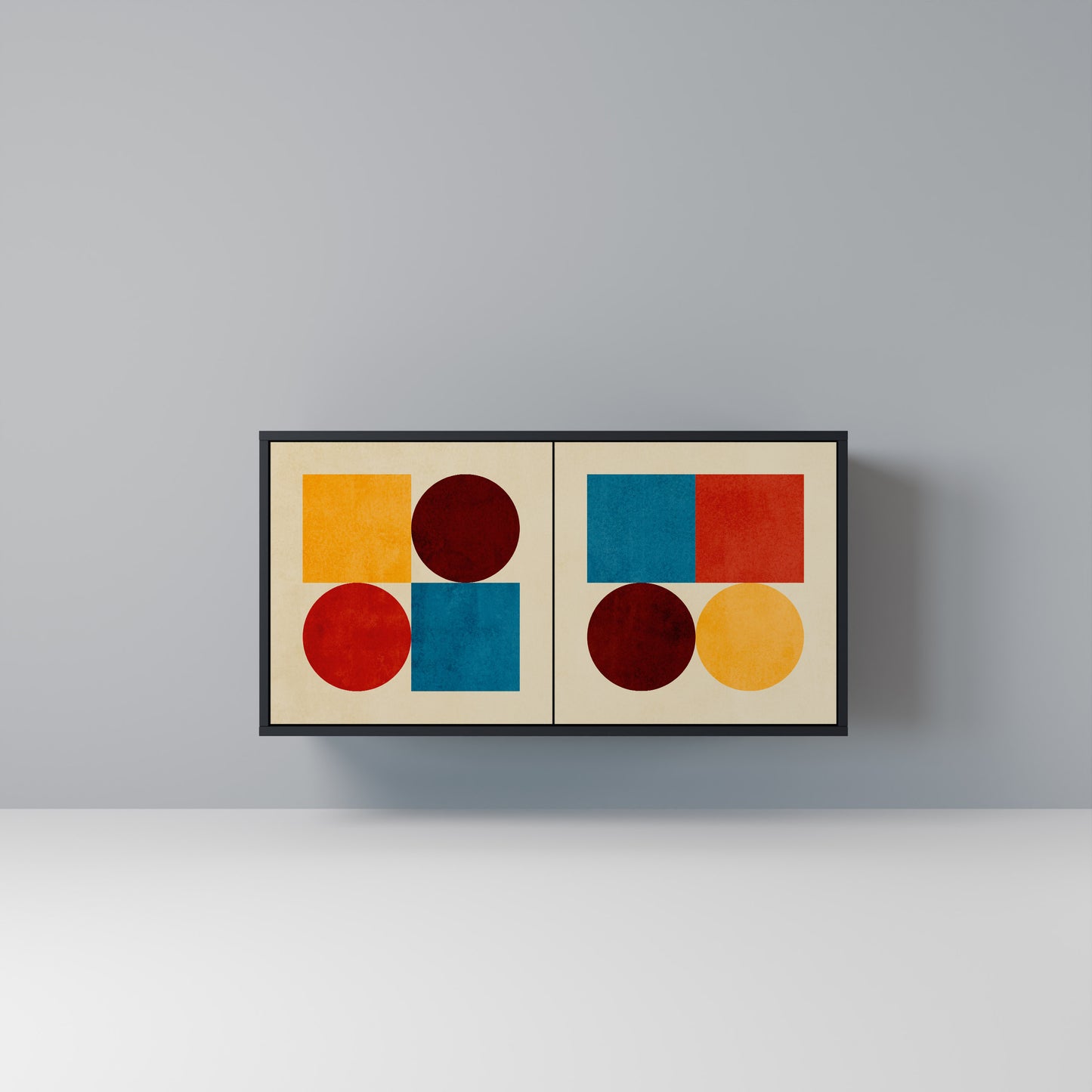 GEOMETRIC PUZZLE Madia a 2 Ante in Finitura Nera