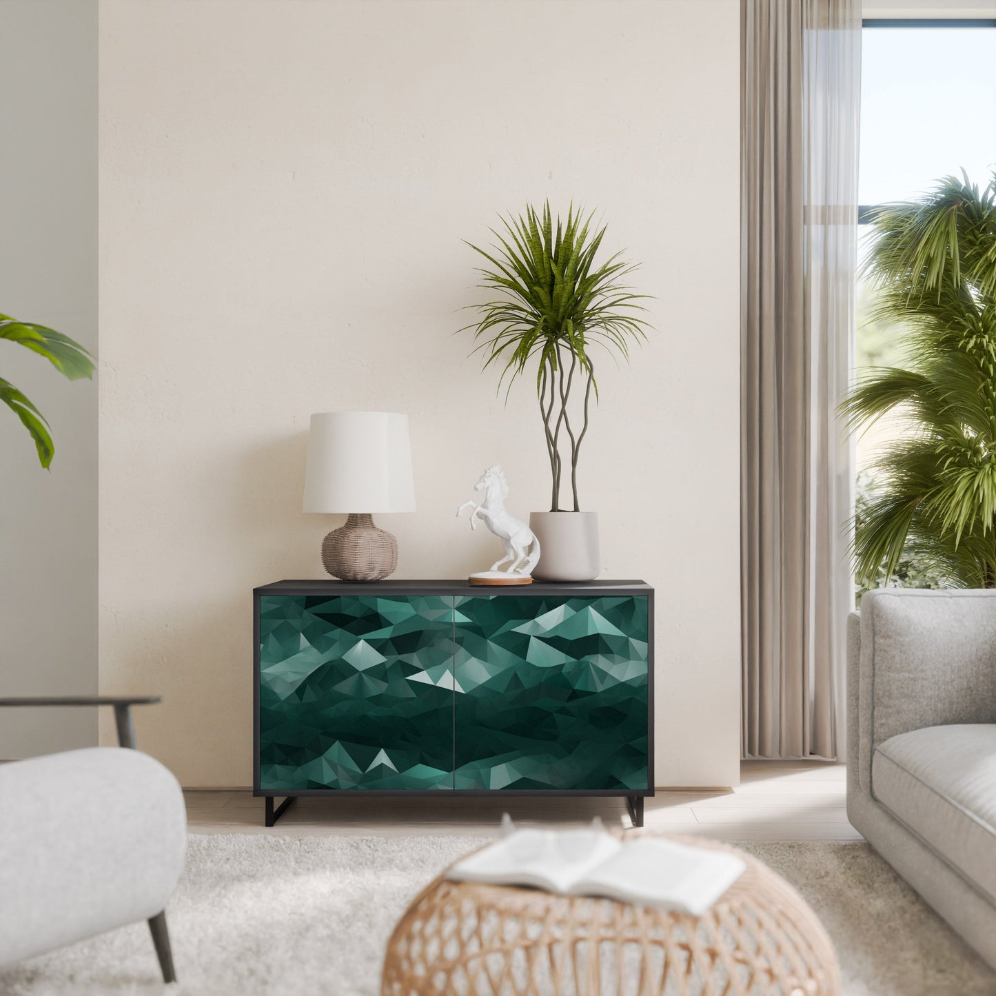 Credenza a 2 ante POLYGONAL FLOATING in finitura nera