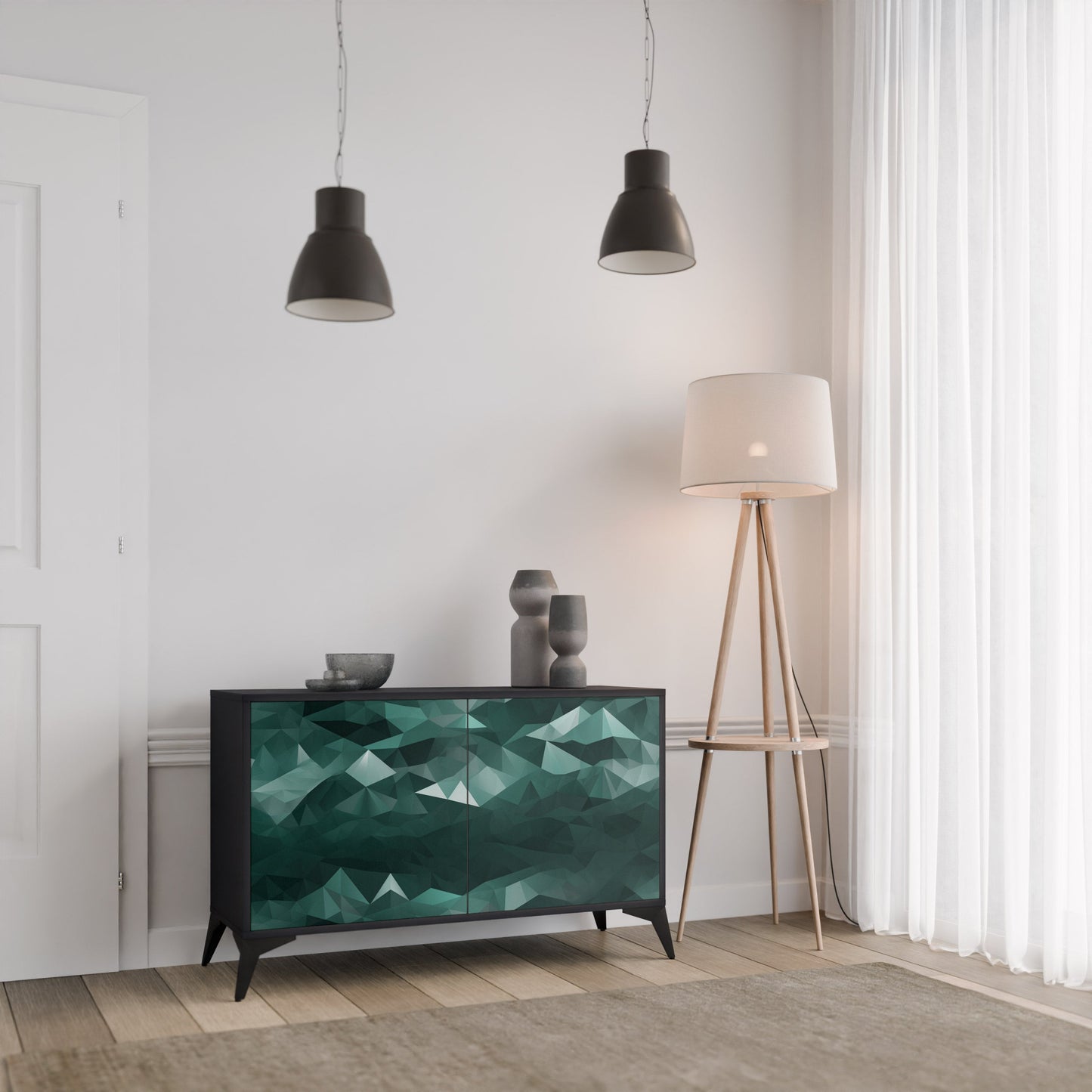 Credenza a 2 ante POLYGONAL FLOATING in finitura nera