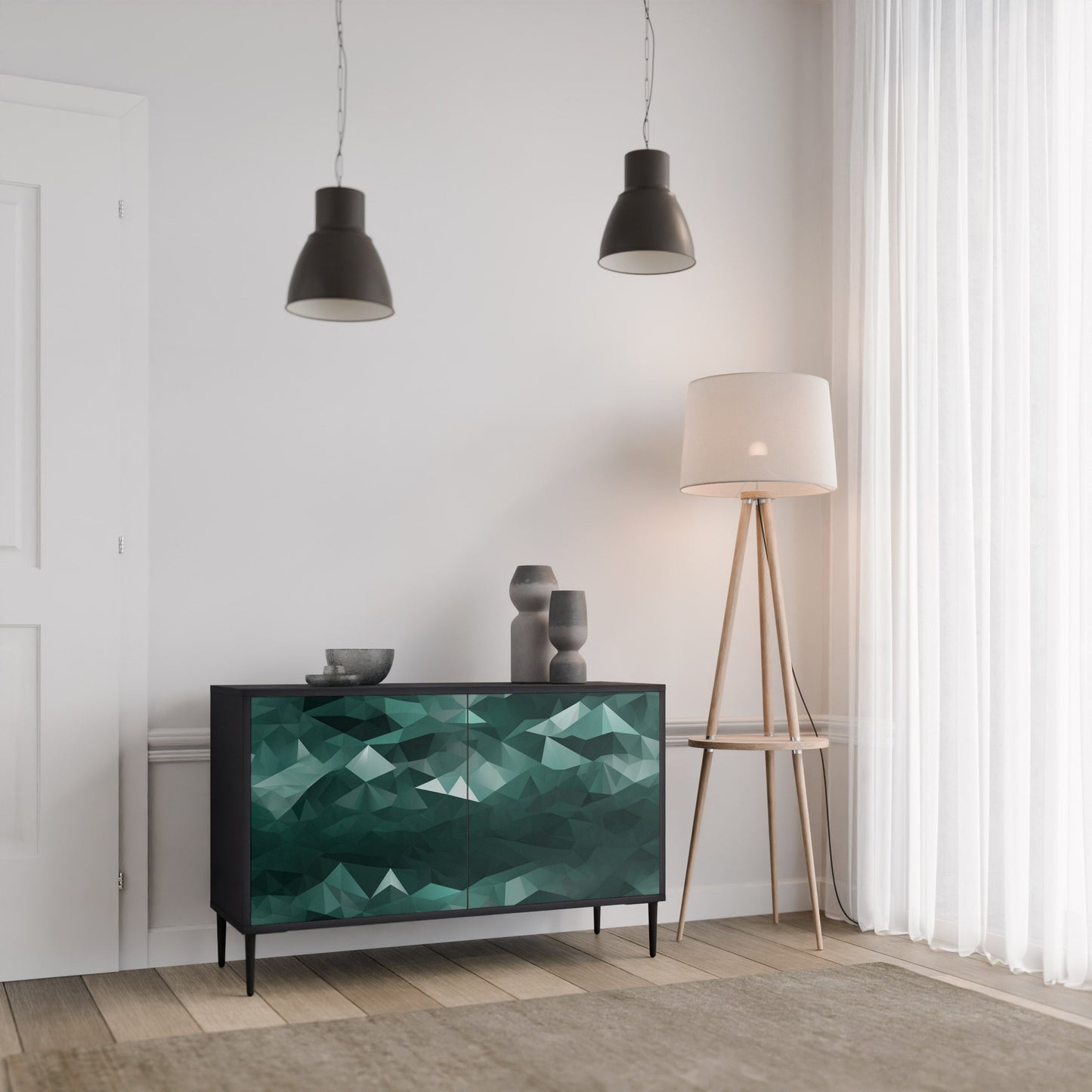 Credenza a 2 ante POLYGONAL FLOATING in finitura nera
