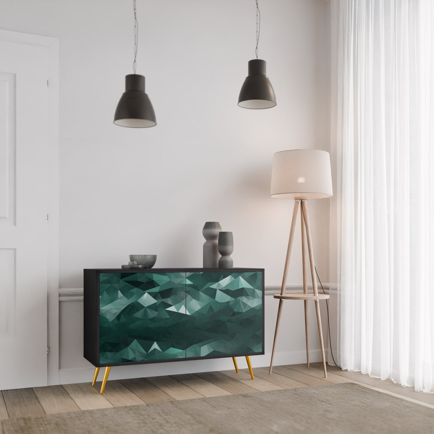 Credenza a 2 ante POLYGONAL FLOATING in finitura nera
